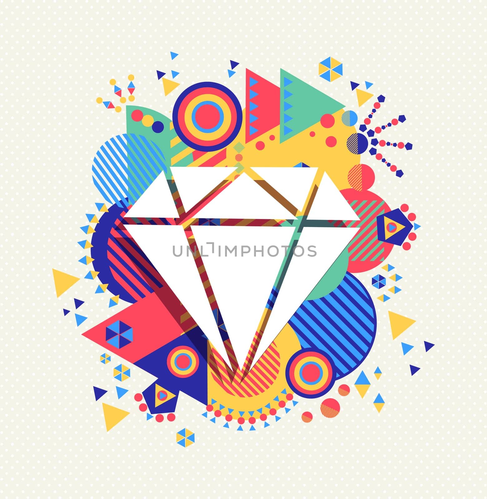 Diamond icon, luxury fashion concept design with colorful vibrant geometry shapes background. EPS10 vector.