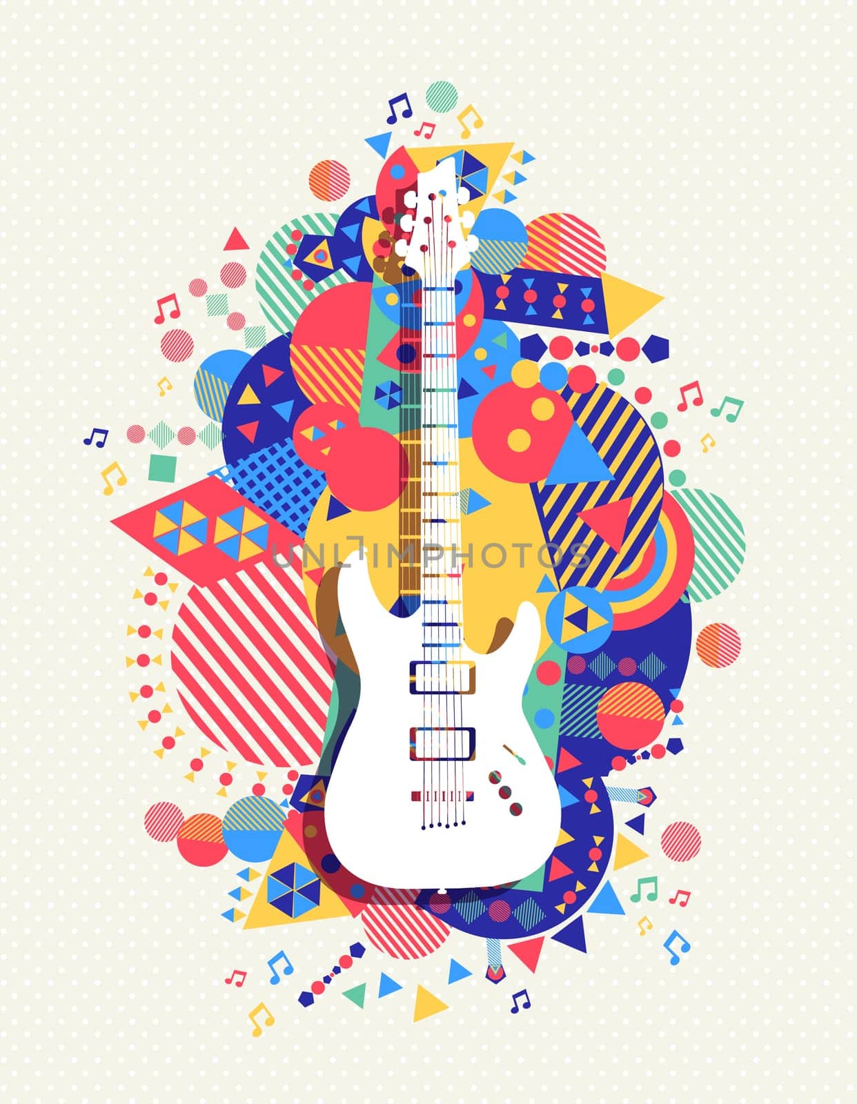 Electric guitar icon, music concept design with colorful vibrant geometry shapes background. EPS10 vector.