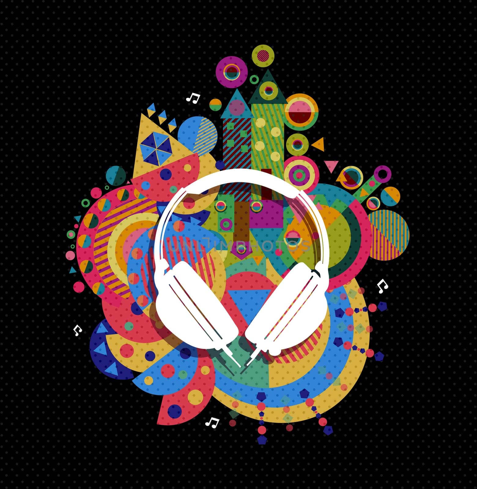 DJ Headphones icon, music concept design with colorful vibrant geometry shapes background. EPS10 vector.