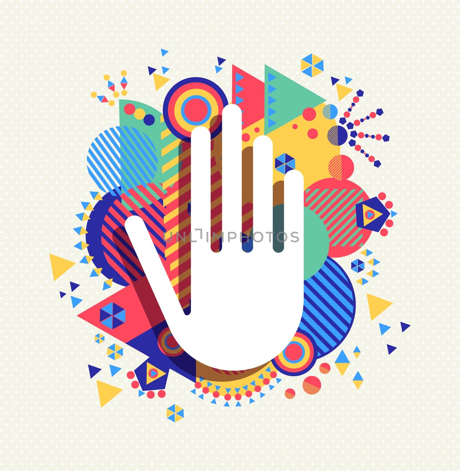 Help Hand icon concept design with colorful vibrant geometry shapes background. EPS10 vector.