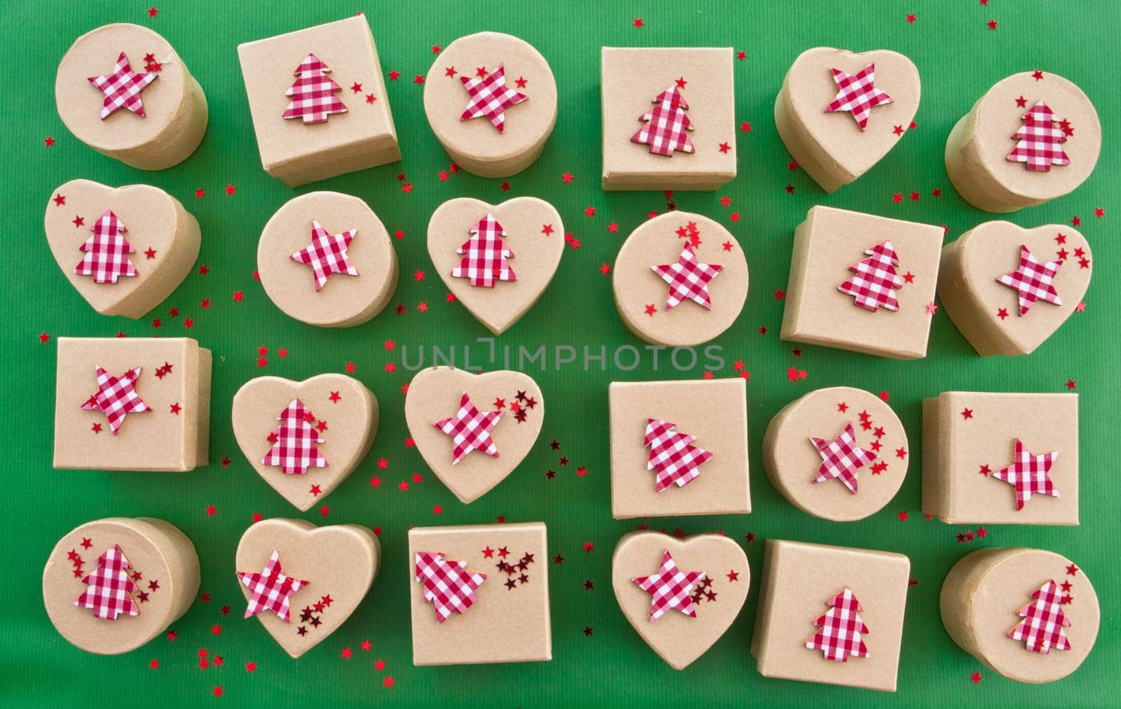 Small gifts for Christmas on a green background