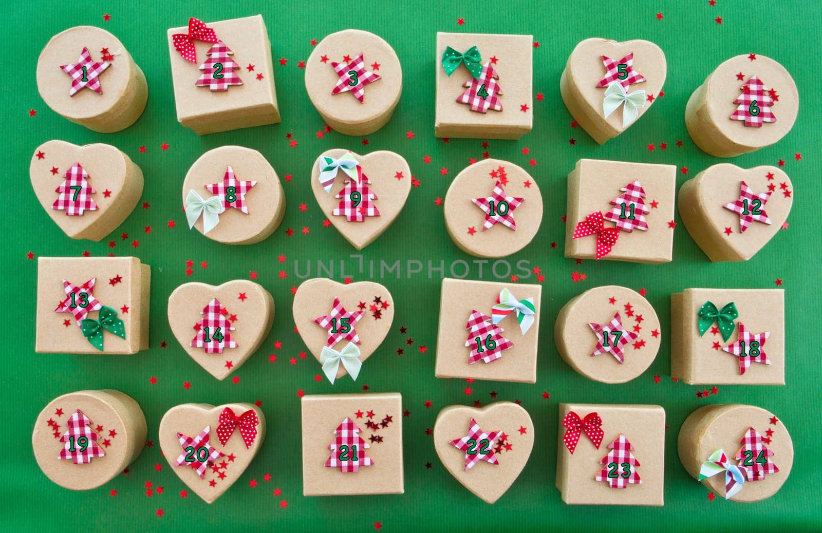 Small gifts for Christmas on a green background
