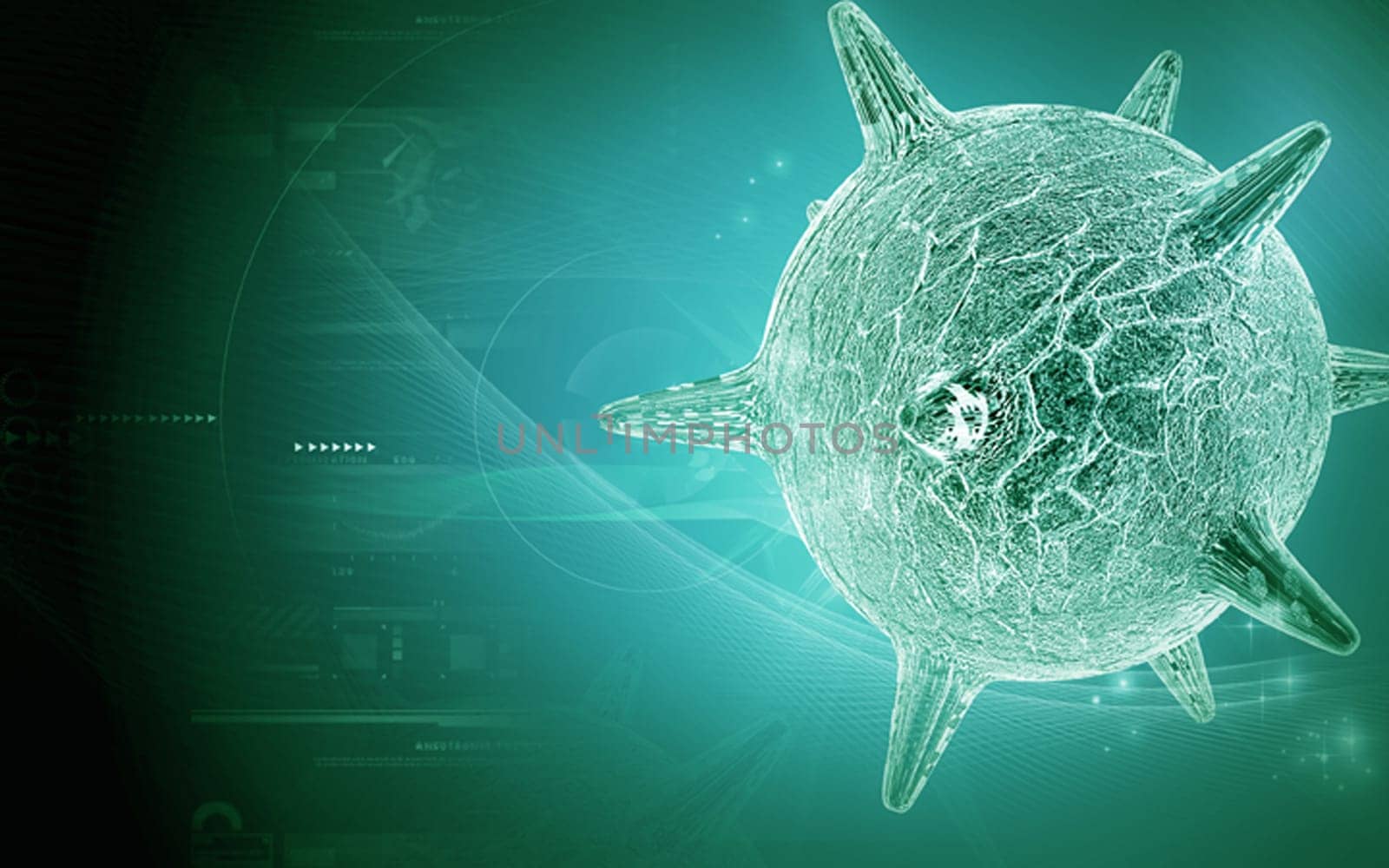 Digital illustration of herpes virus in colour background