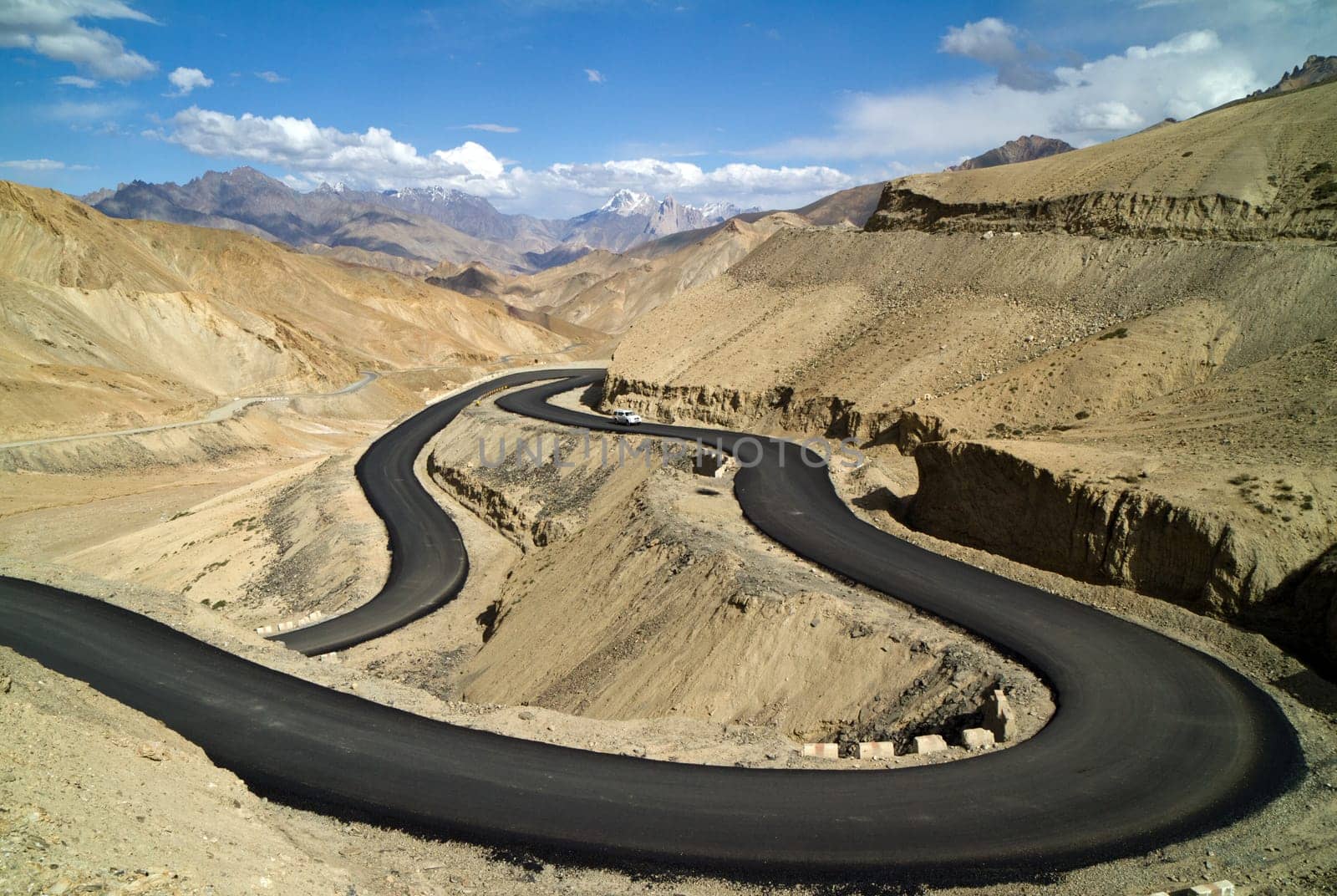 The new road in the Himalayas mountains  (Leh-Kargil road, India)