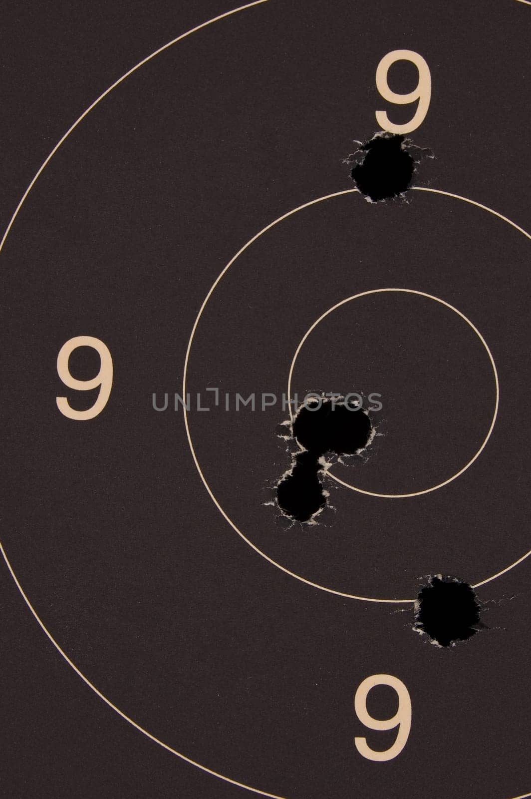 Pistol 25 meter target with 5 holes, 50 scored