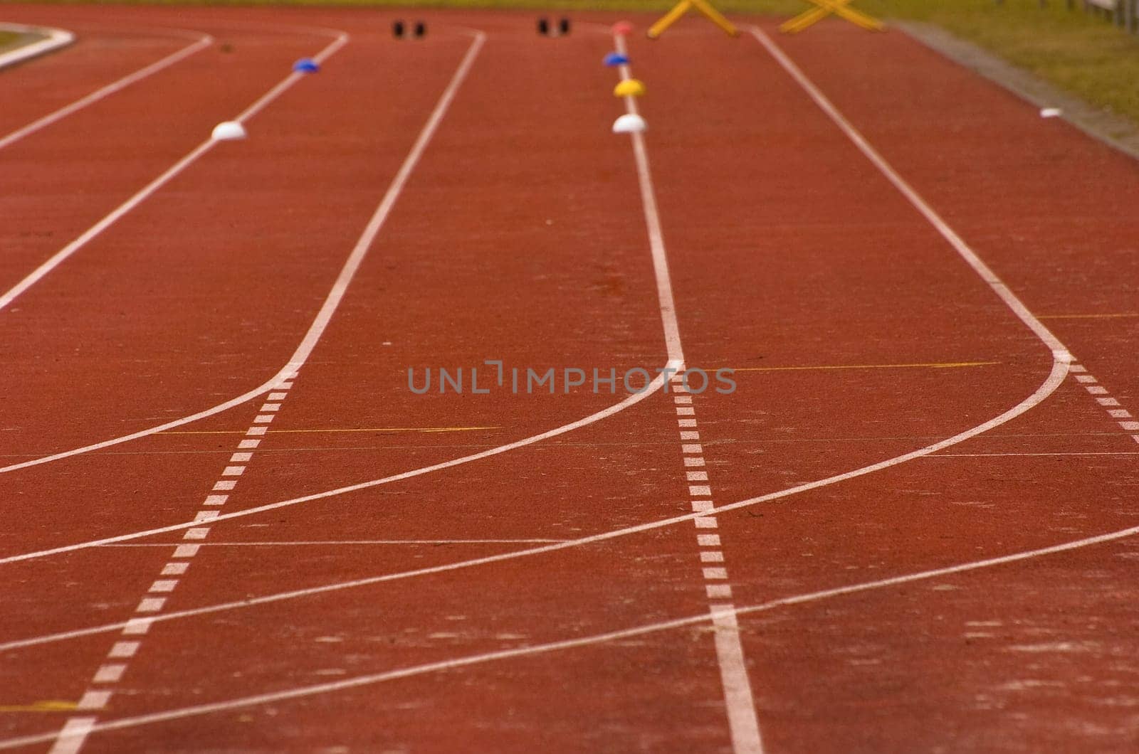 Finish line and numbers on red running track
