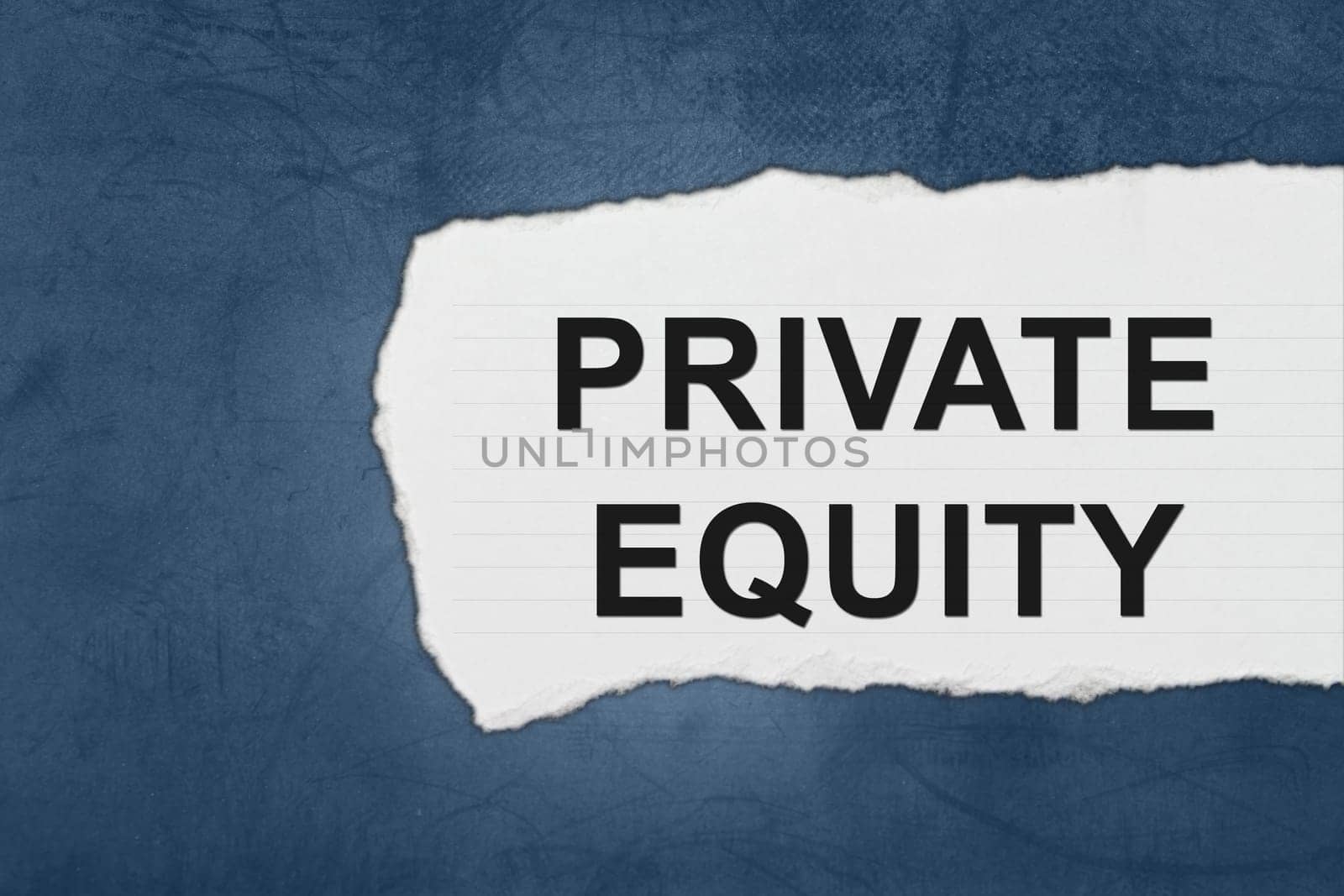 private equity with white paper tears on blue texture