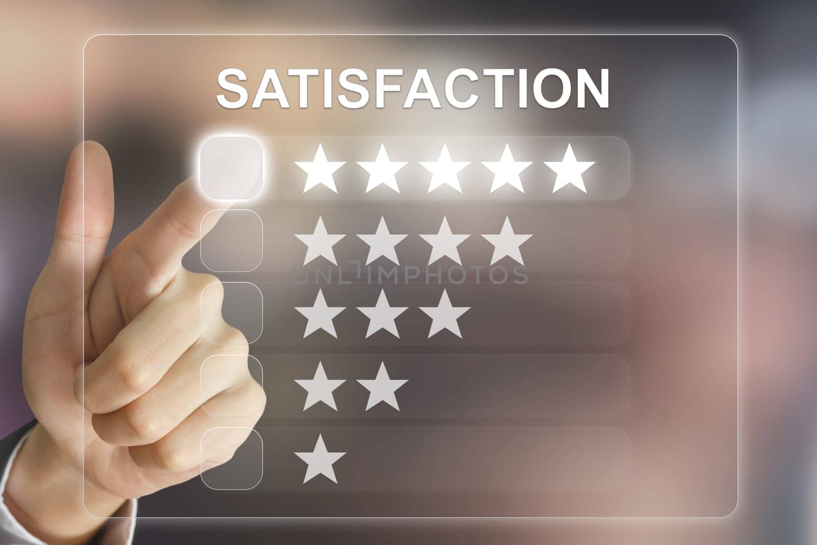 business hand clicking satisfaction on virtual screen interface