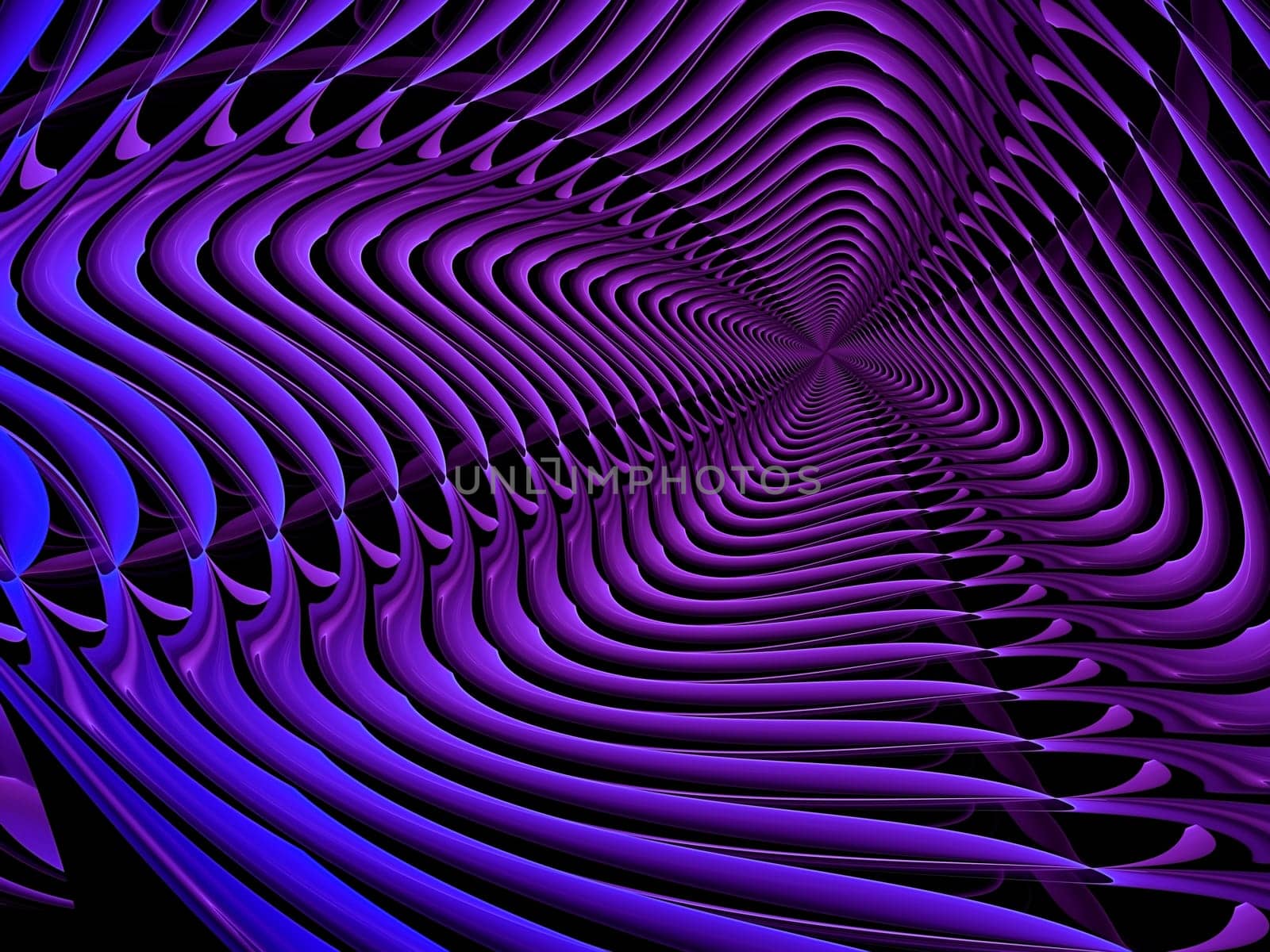 Abstract digitally generated background striped purple and blue tunnel