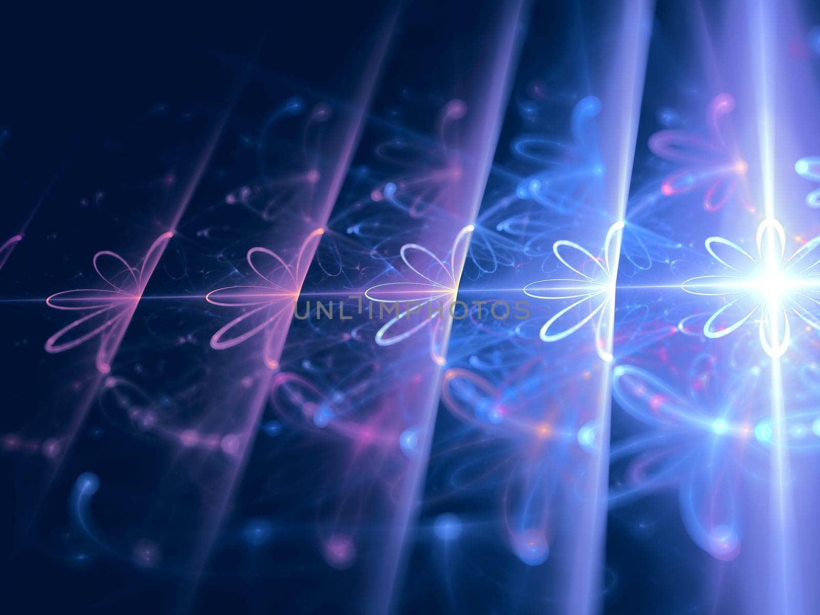 Abstract computer-generated blue image background with stripes and flowers