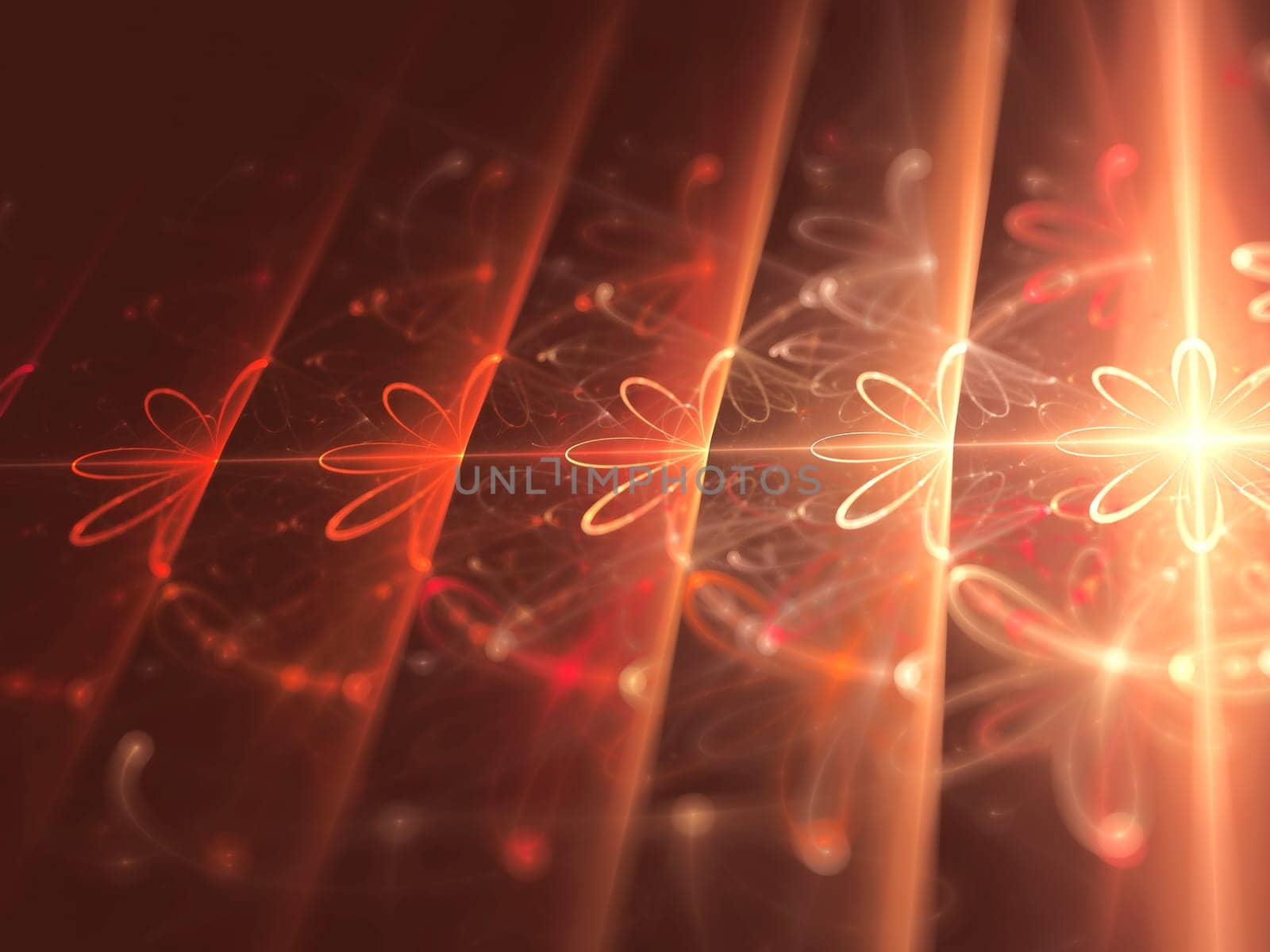 Abstract computer-generated orange image background with stripes and flowers