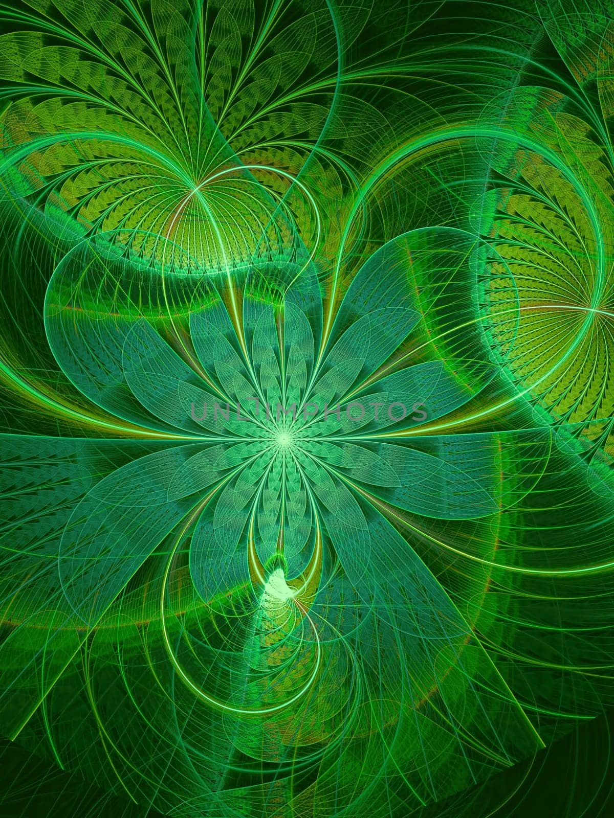 Abstract digitally generated green image striped flower