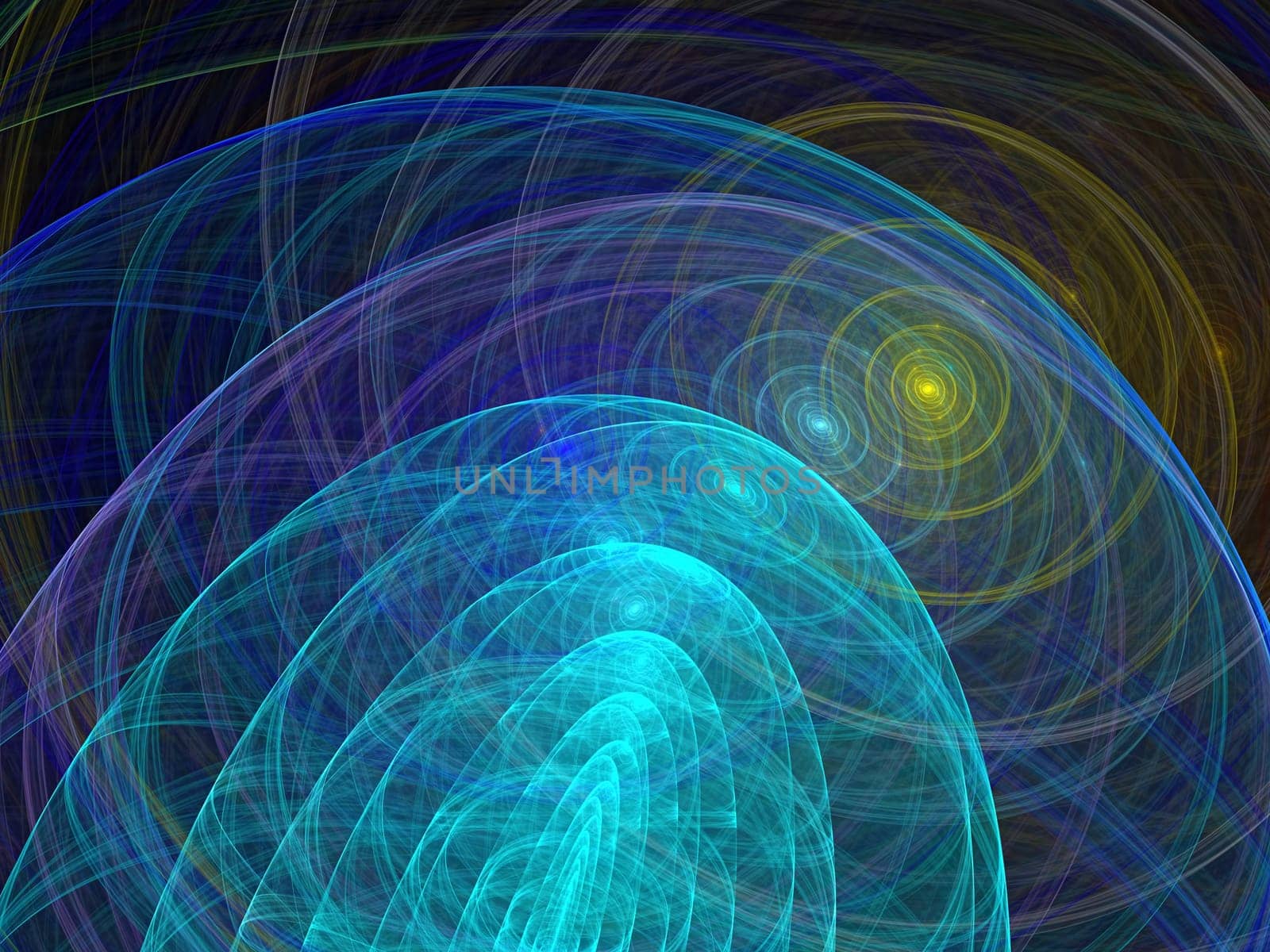 Abstract computer-generated image background with waves, curls and circles