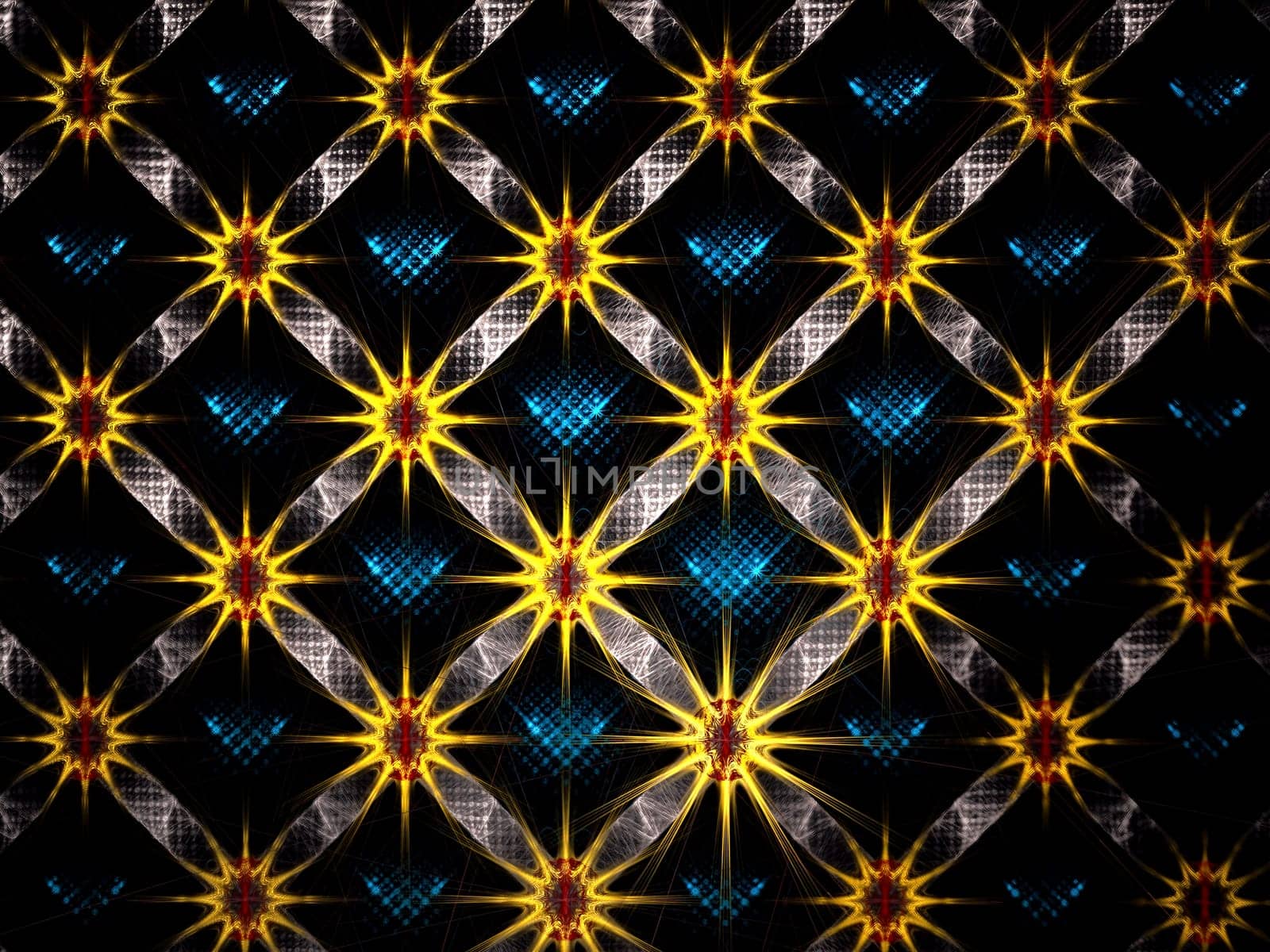 Abstract computer-generated image bright background with grid and stars