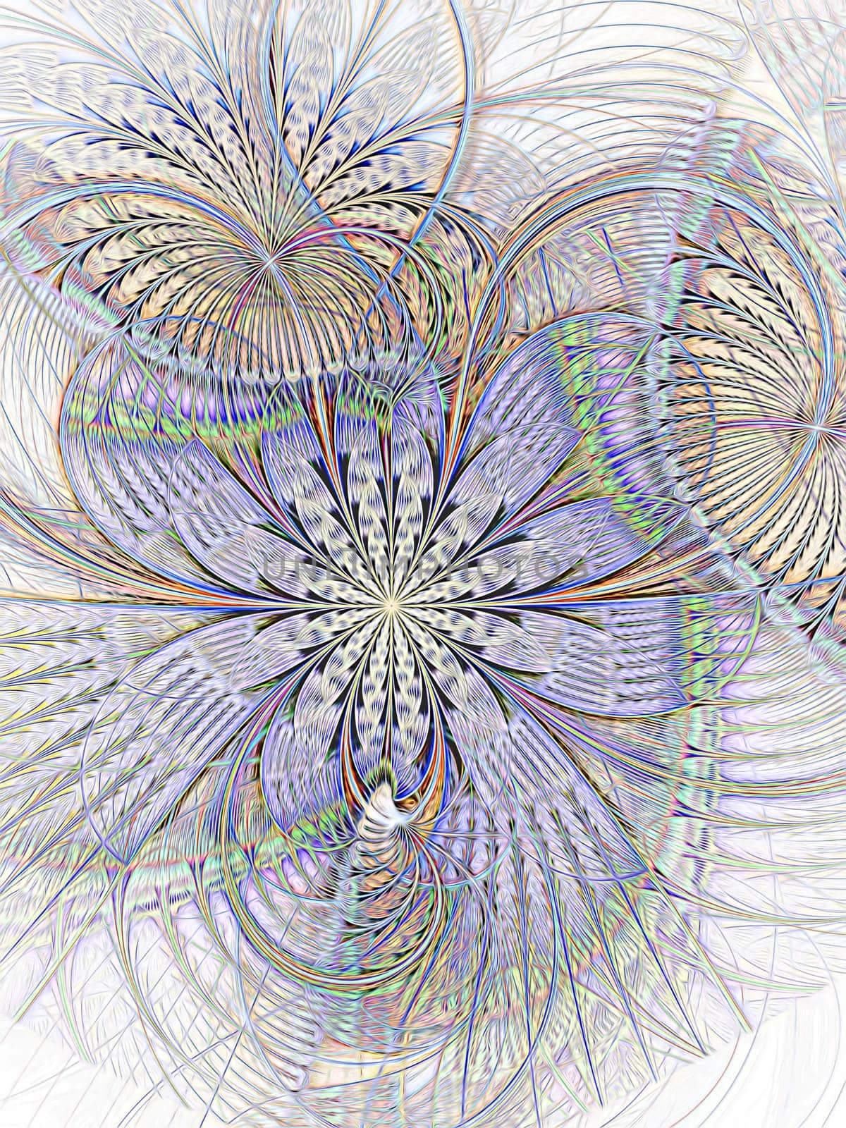 Abstract digitally generated light image like flower painted strokes on a white background