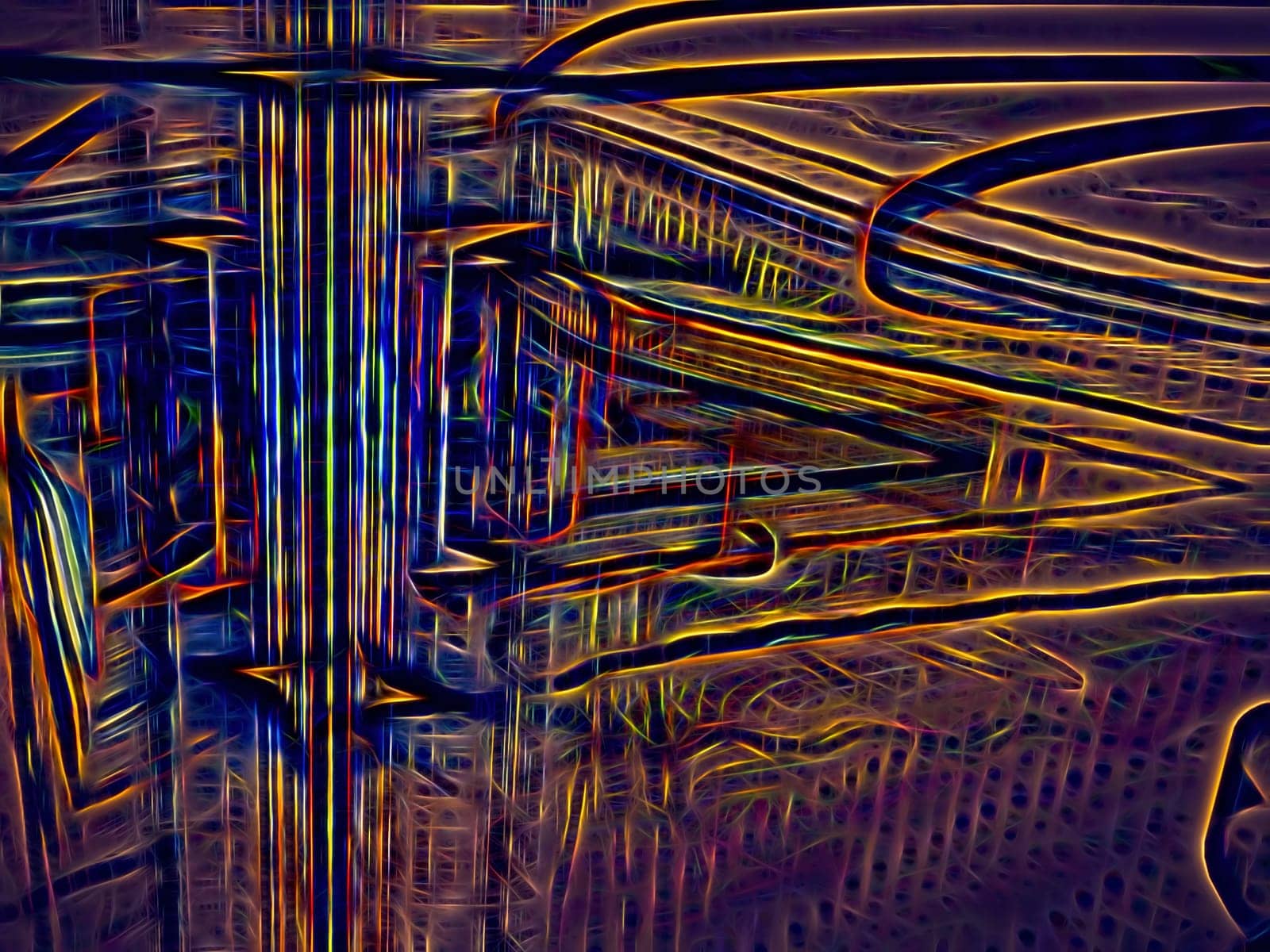 Abstract computer-generated image f lines and curves like a futuristic cityscape