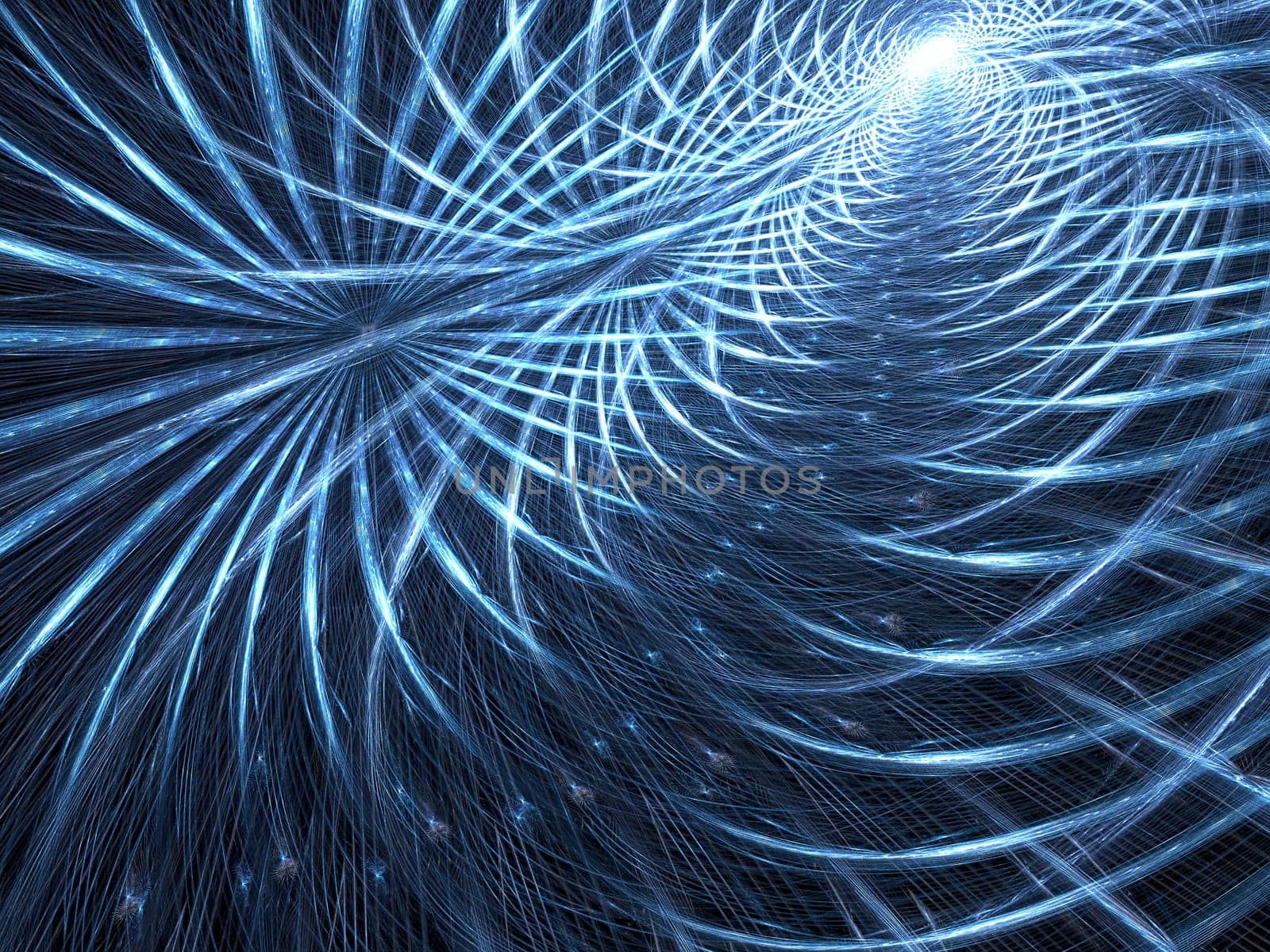 Abstract computer-generated technology style image blue curls with perspective and light effects