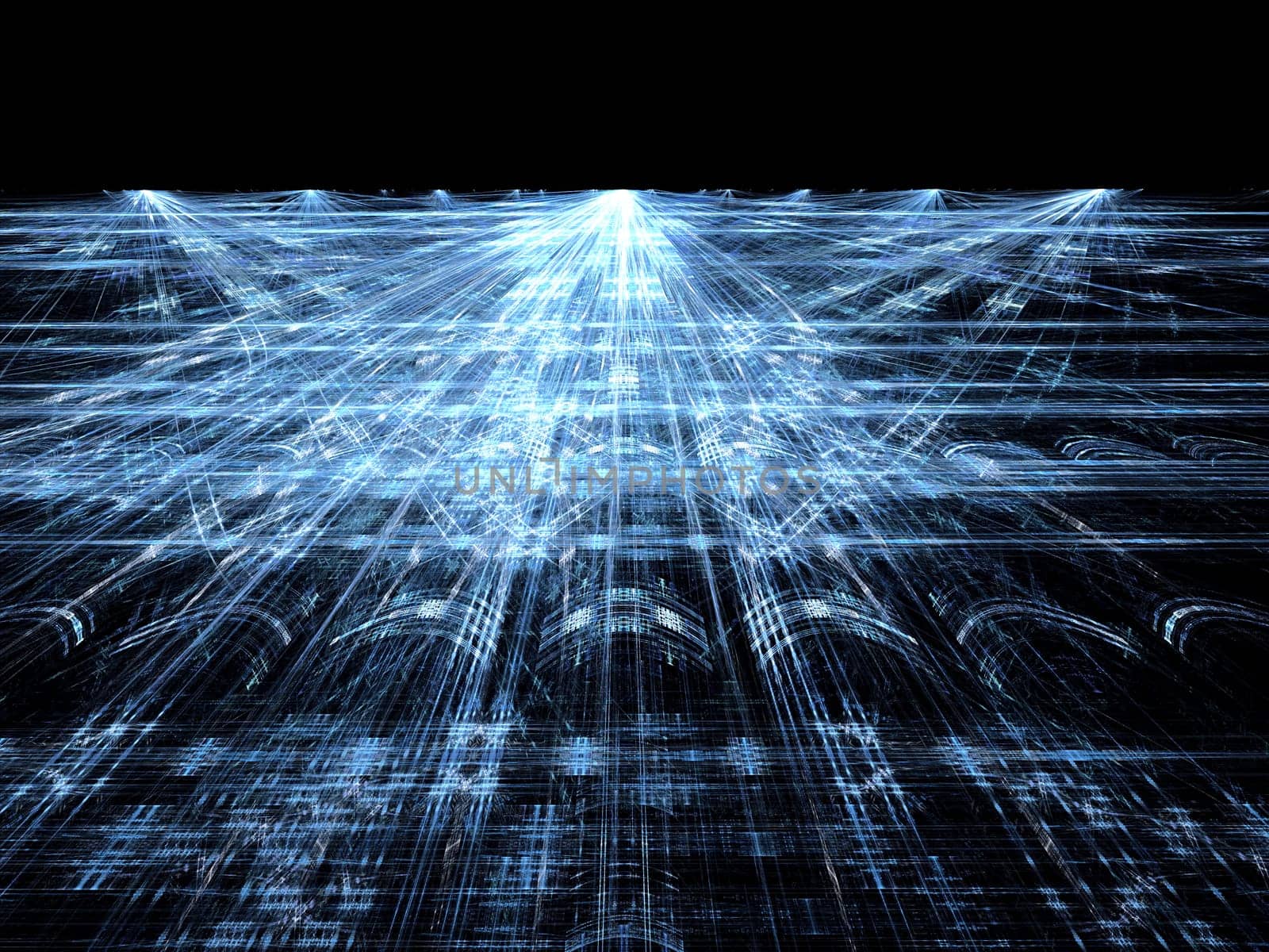 Abstract computer-generated image technology style image blue surface with rectangle gid and light effects