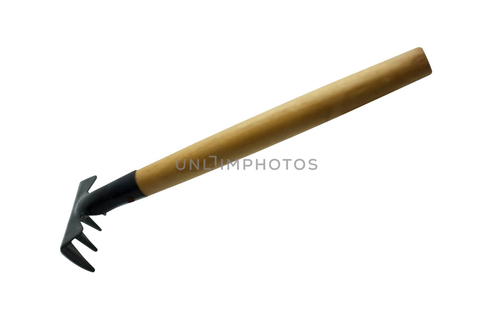 Rake isolated on white background, collection of gardening tools