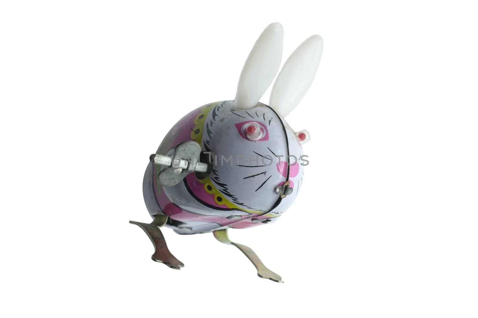 Wind-up vintage toy rabbit isolated on white background