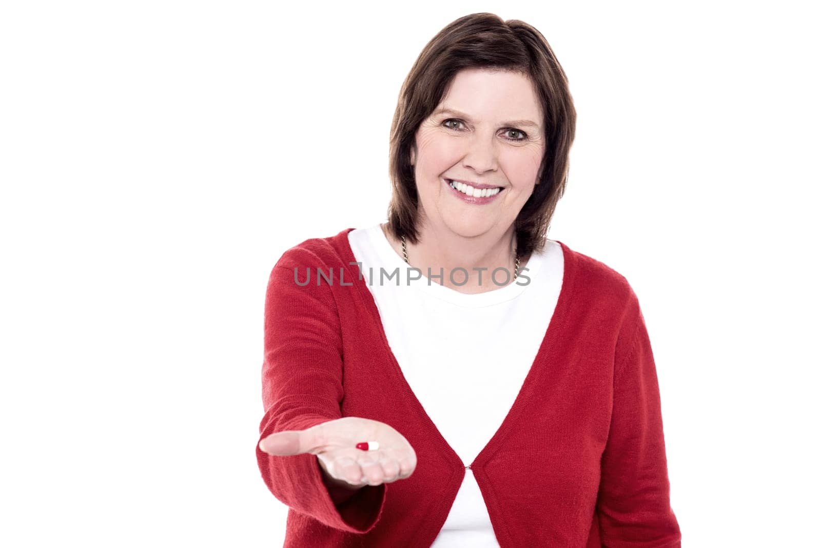 Senior woman lending something to you