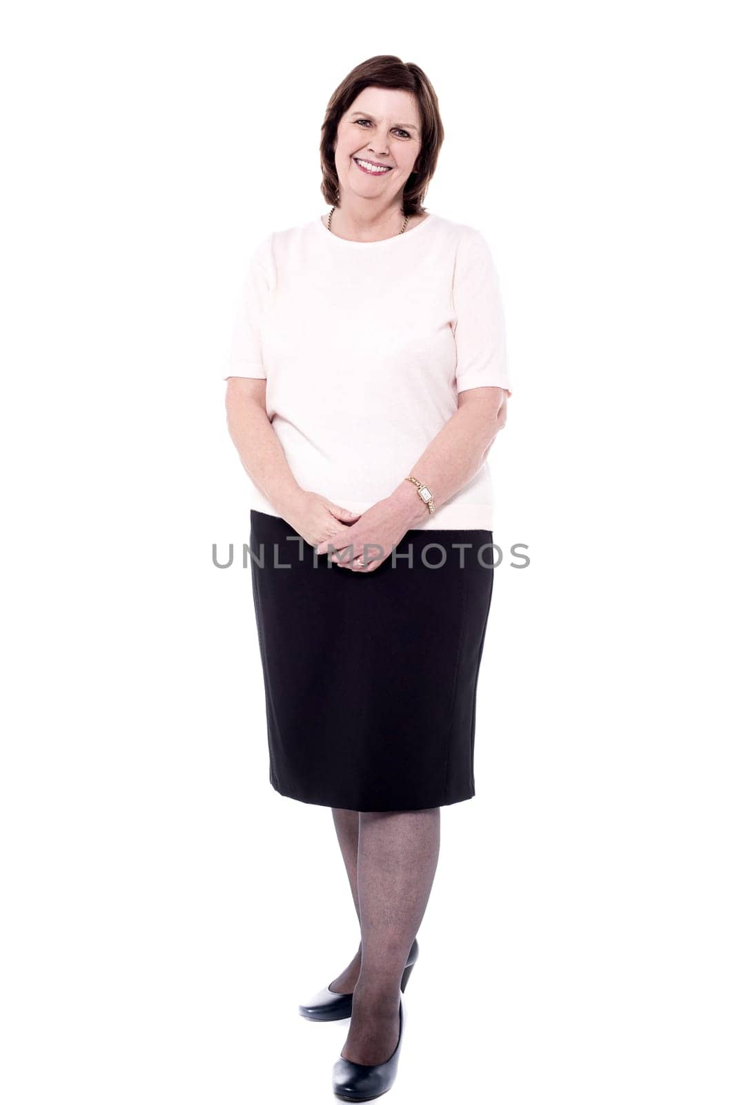 Pretty old lady isolated on white background