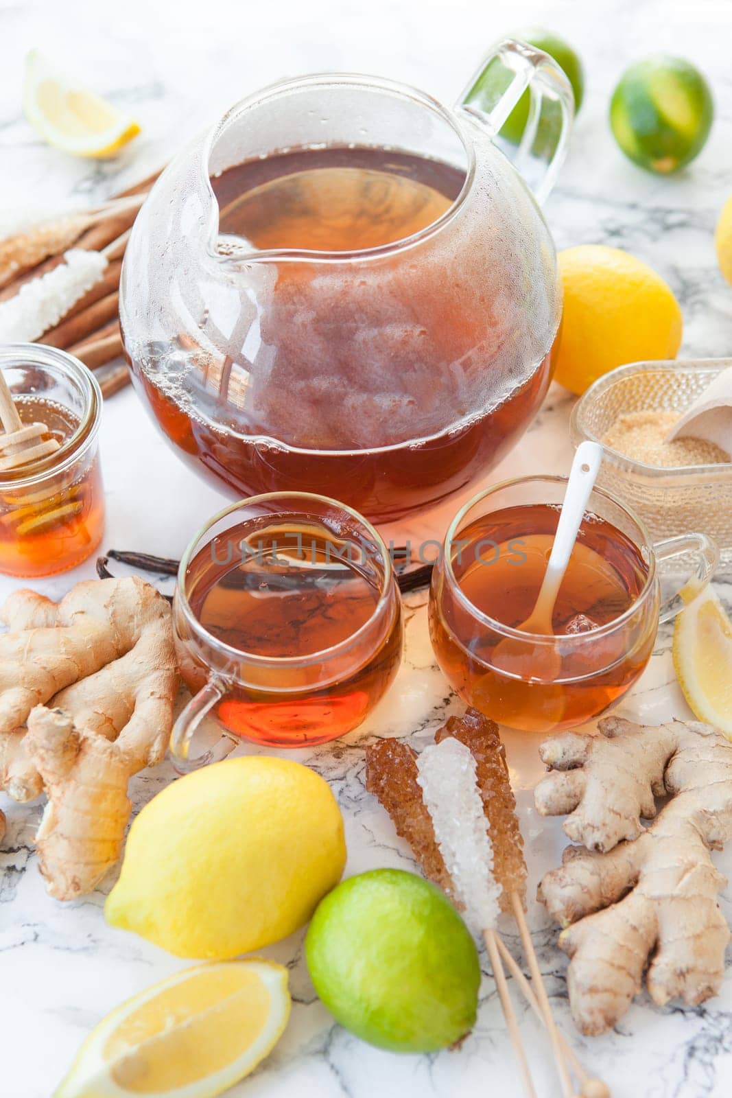 Fresh tea with fresh lemon and ginger
