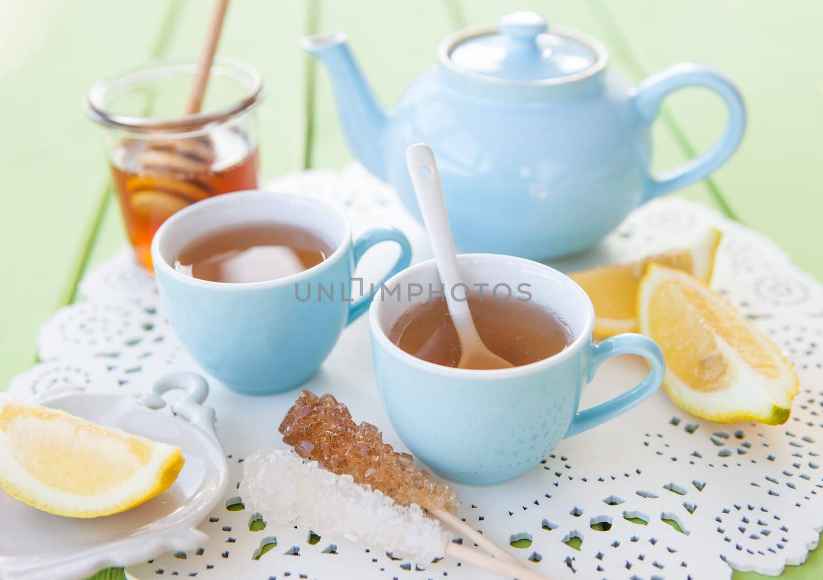 Fresh tea with fresh lemon and honey