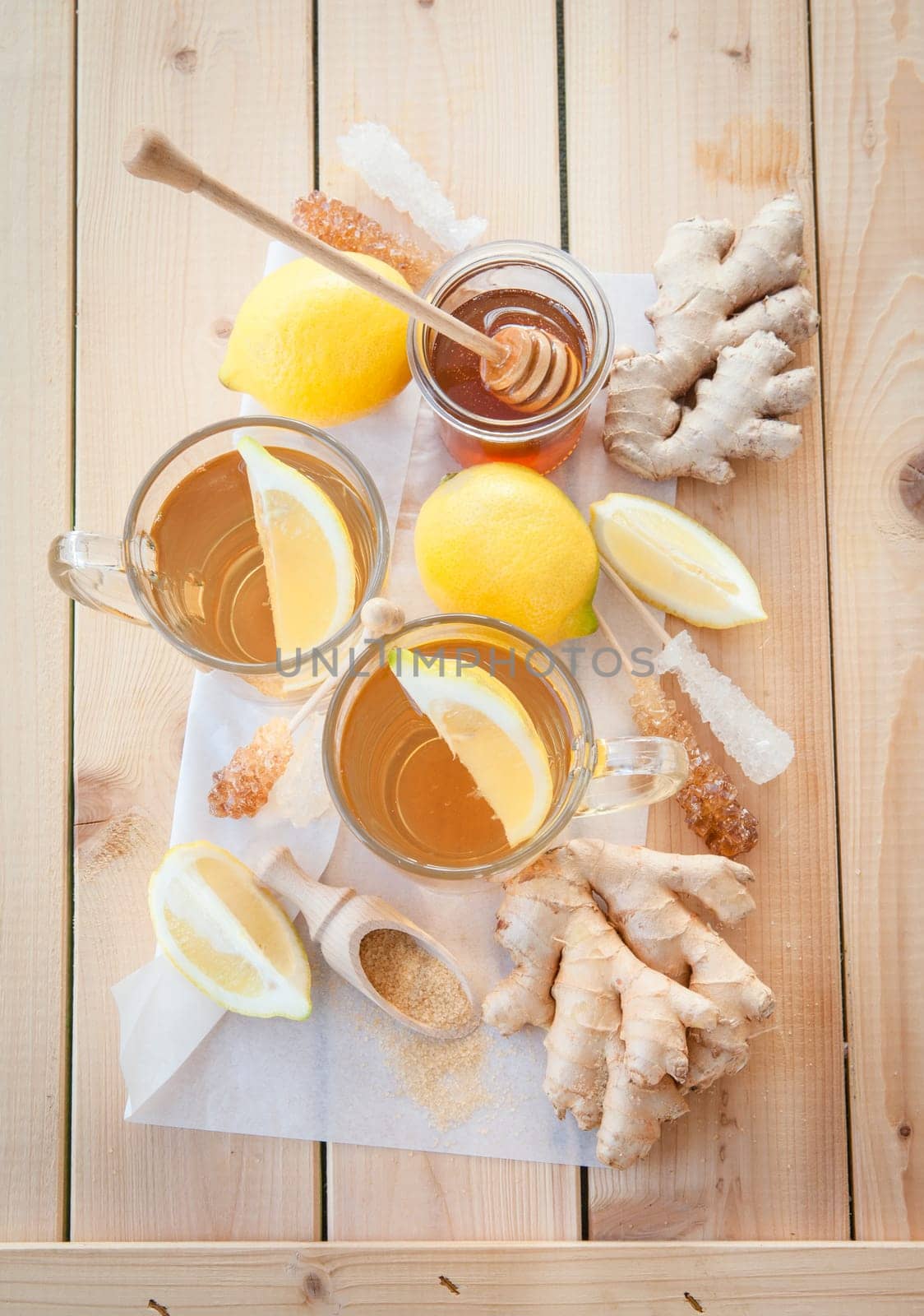 Fresh tea with fresh lemon and ginger