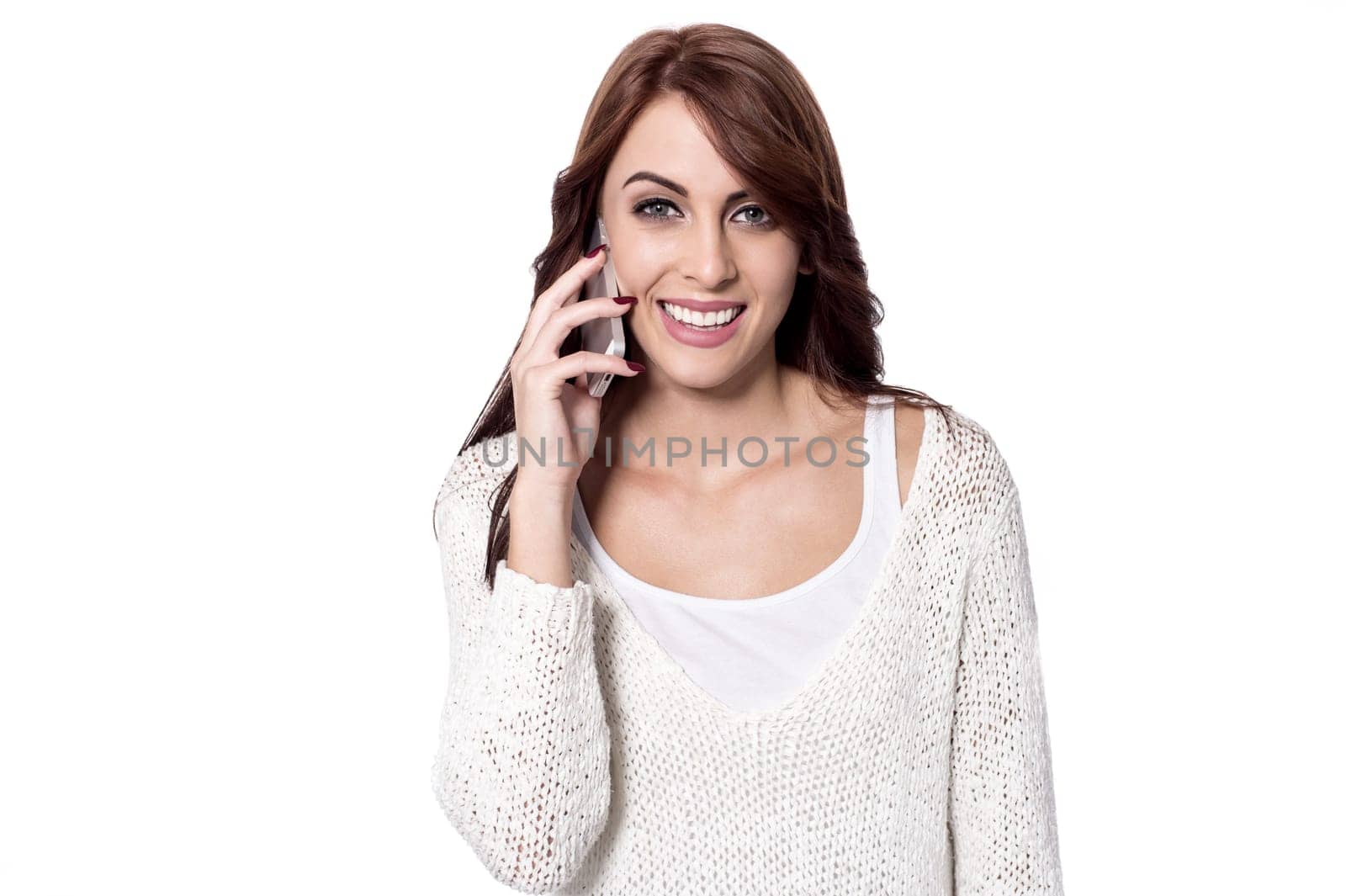 Pretty lady busy on call on smartphone