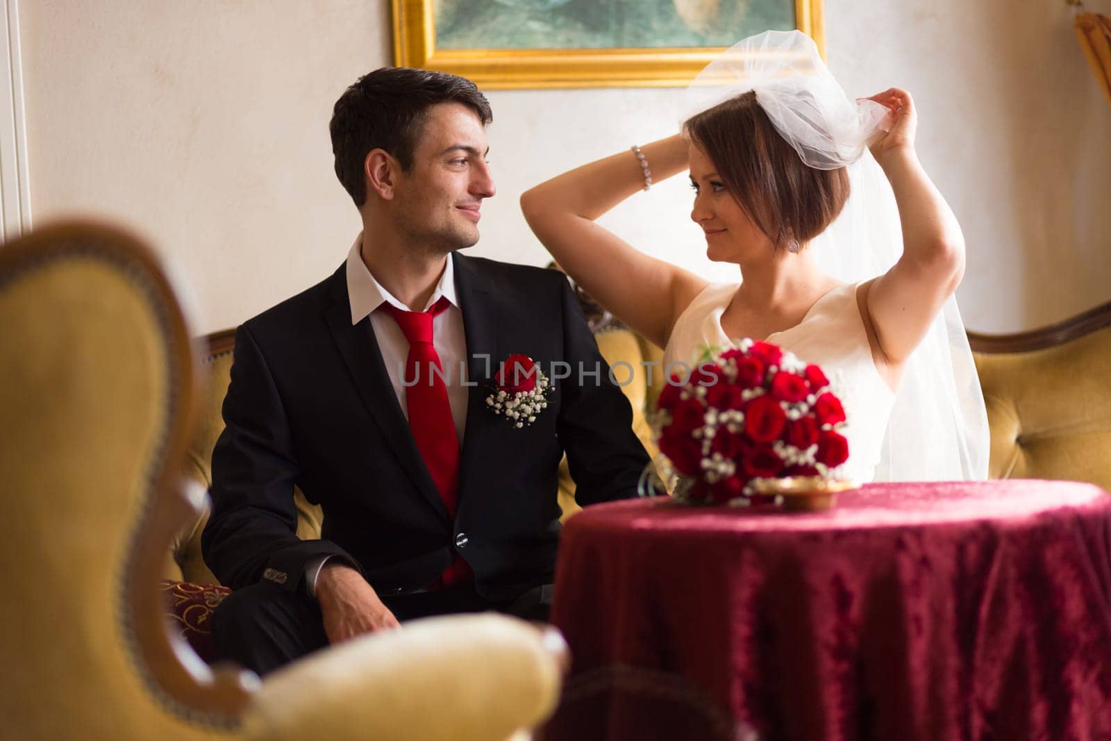 Bride and groom. Portrait of a loving wedding couple.