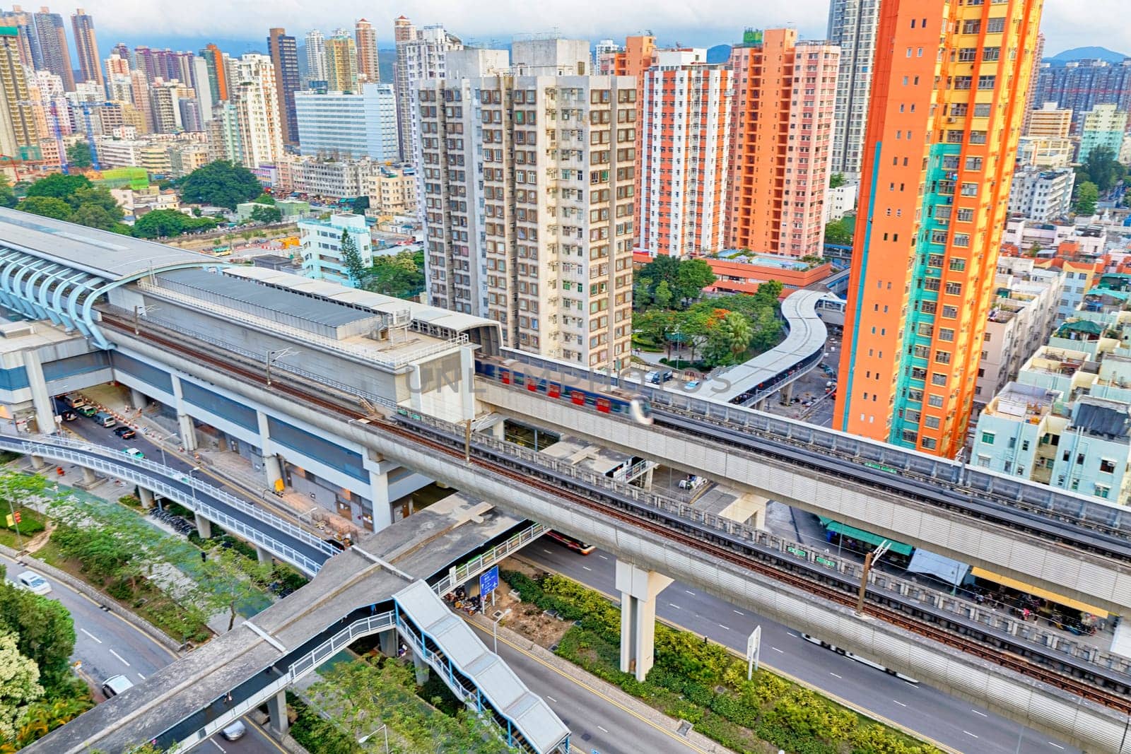 hong kong urban downtown and sunset speed train, Yuen Long Long Ping