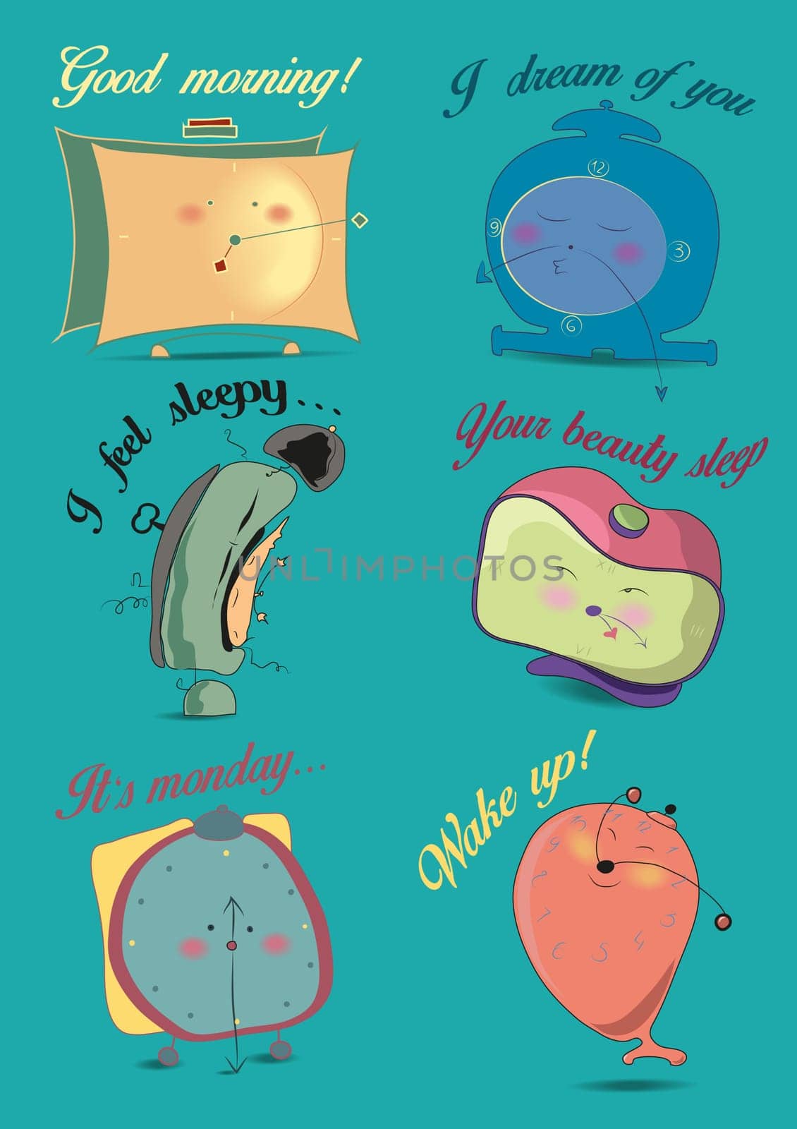 Funny alarm clocks with inscriptions about sleep