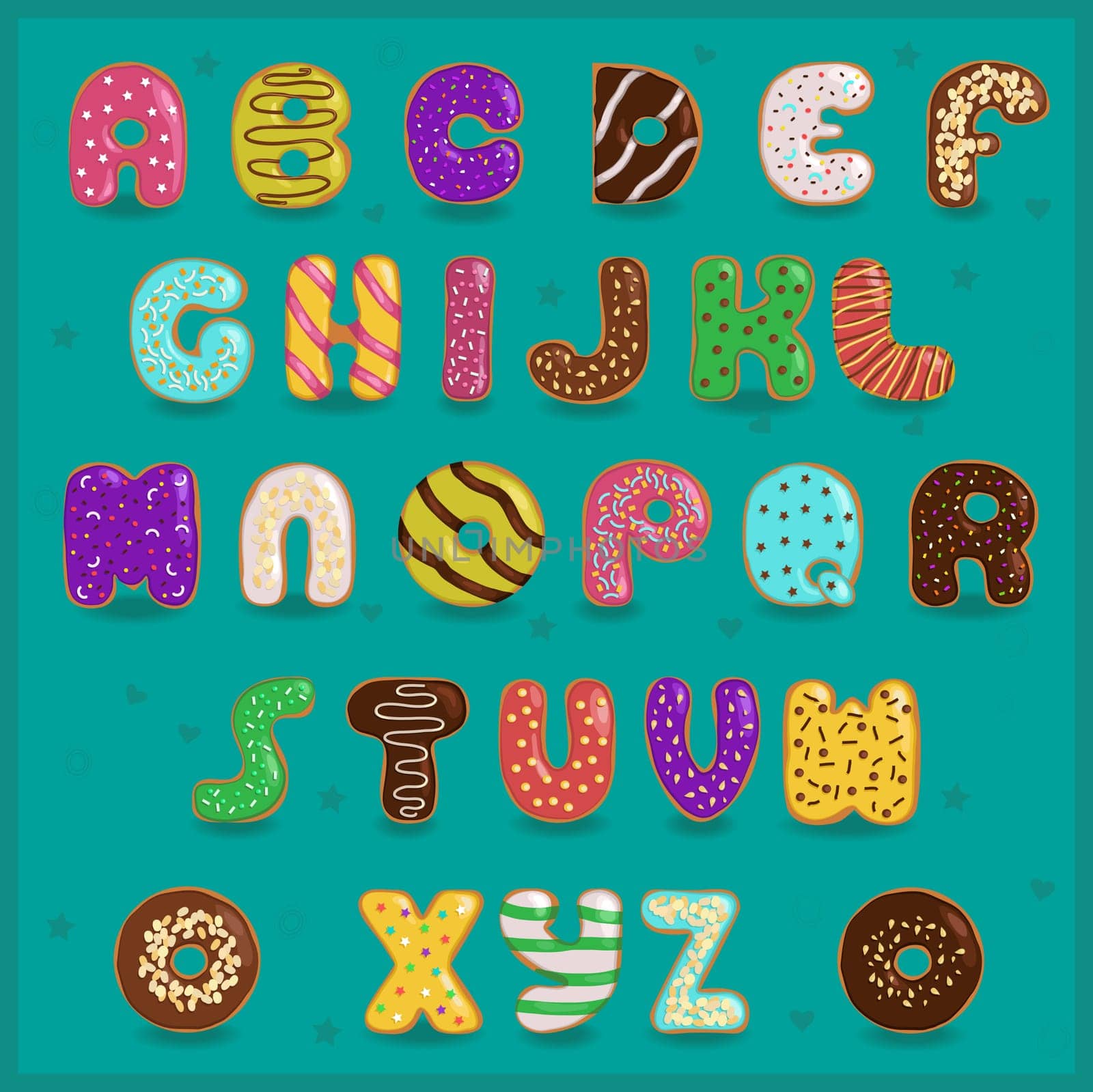 Alphabet Donuts. Sweet font. Illustration