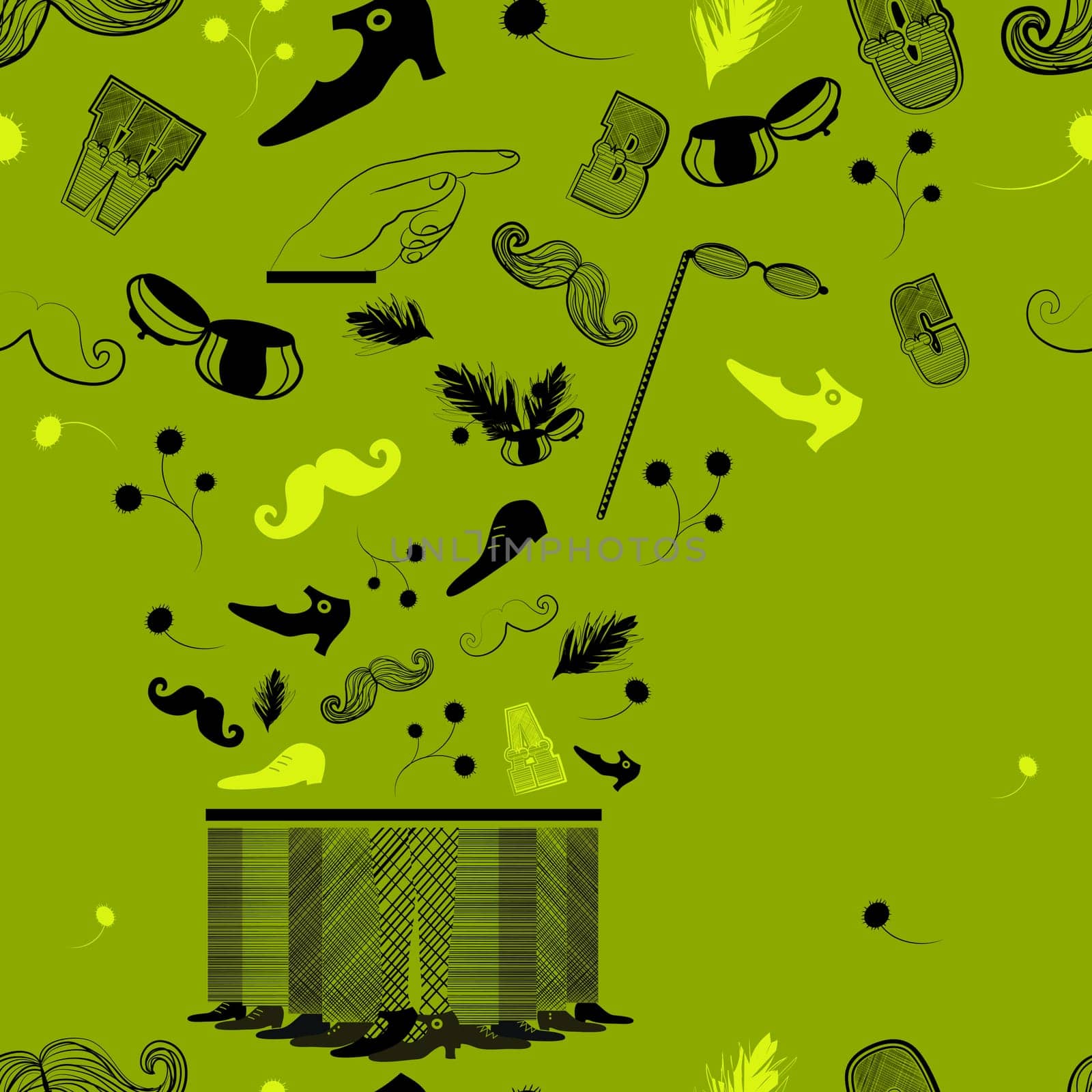 Unusual seamless pattern with vintage items