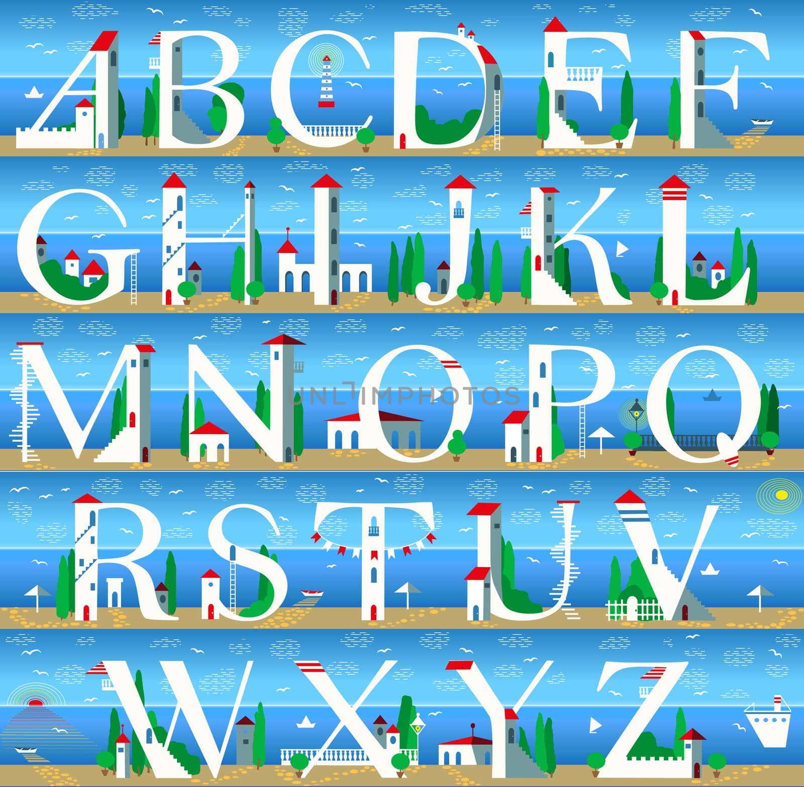 Summer Alphabet. Vector Illustration. Isolated Symbols