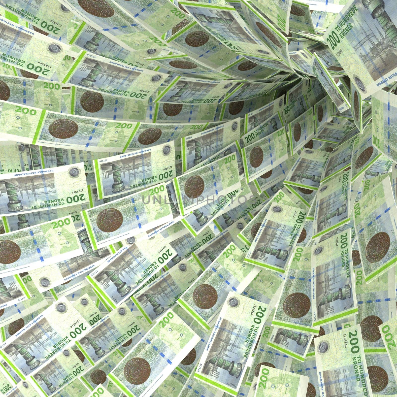 Money swirl from 200 Danish crowns bills