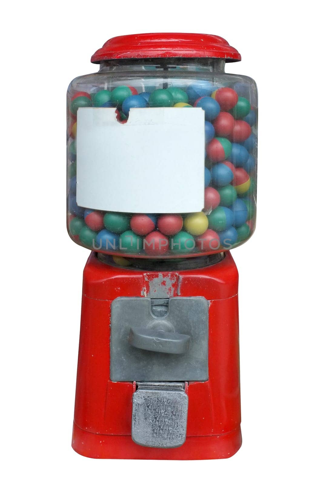 Candy dispenser, Gum ball machine, Vending machine with white empty label
