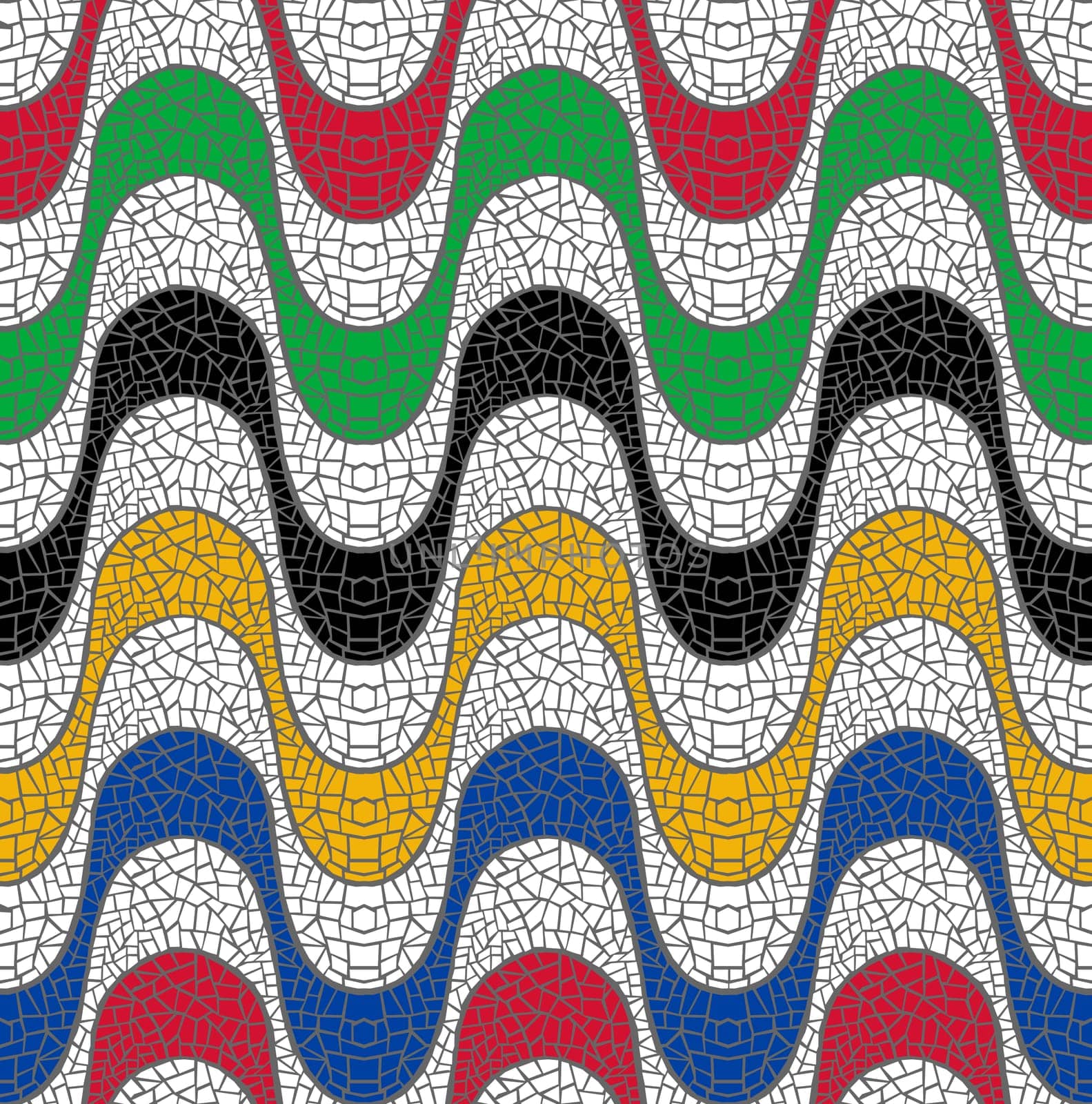 Colorful mosaic design of Brazil beach sidewalk, geometric seamless pattern wave shape background. EPS10 vector.