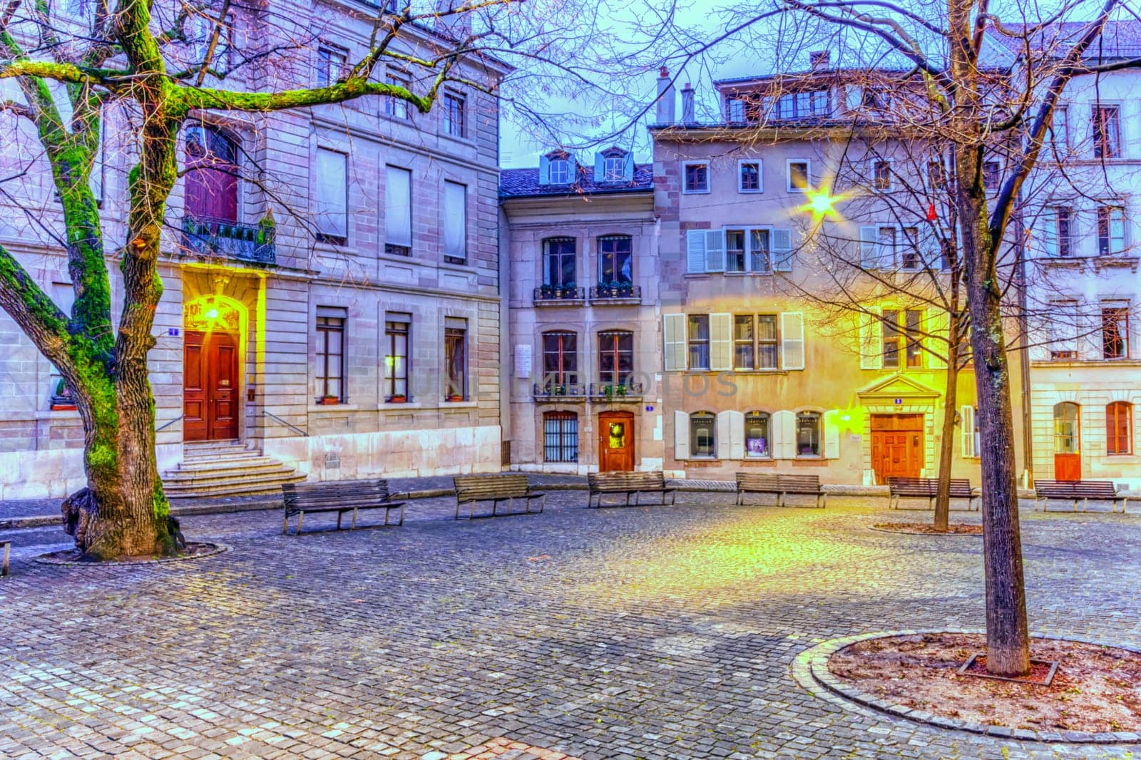 Court Saint-Pierre by night in Geneva, Switzerland, HDR
