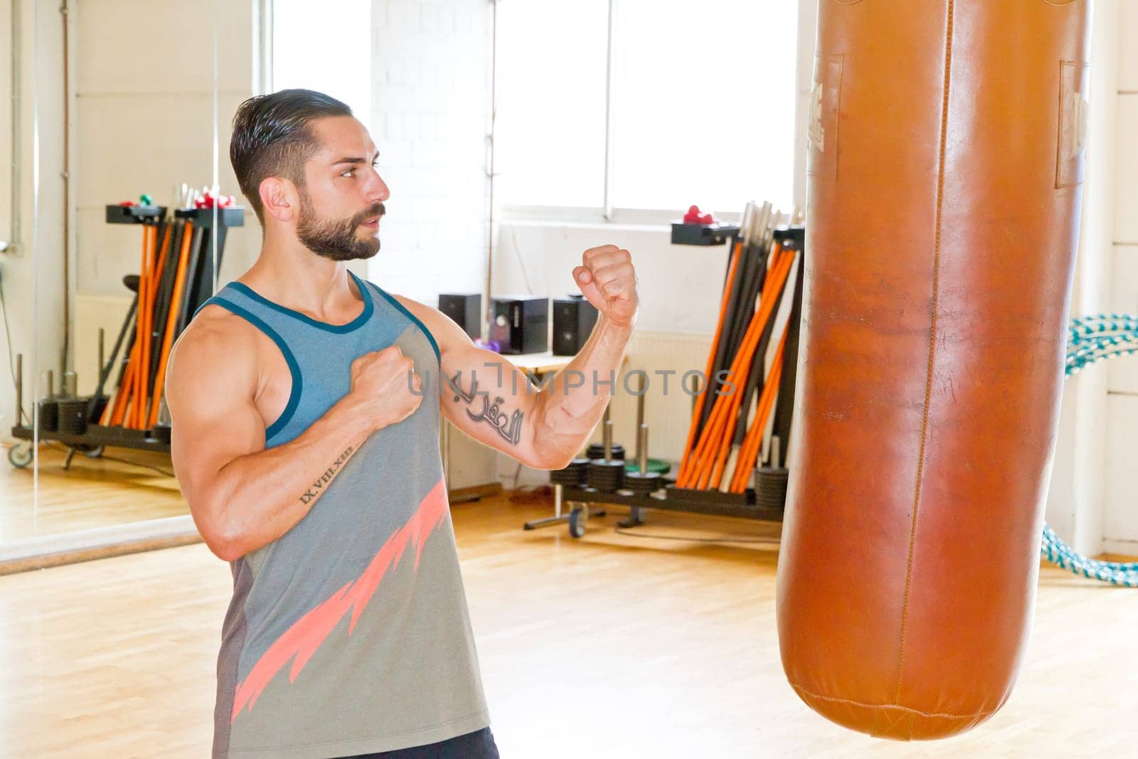 Training on the punching bag