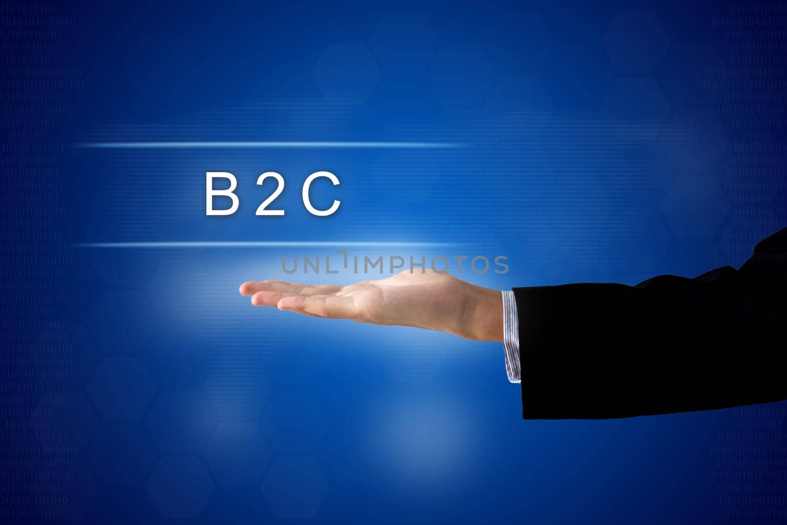 Business-to-Consumer or B2C button with business hand on a touch screen interface