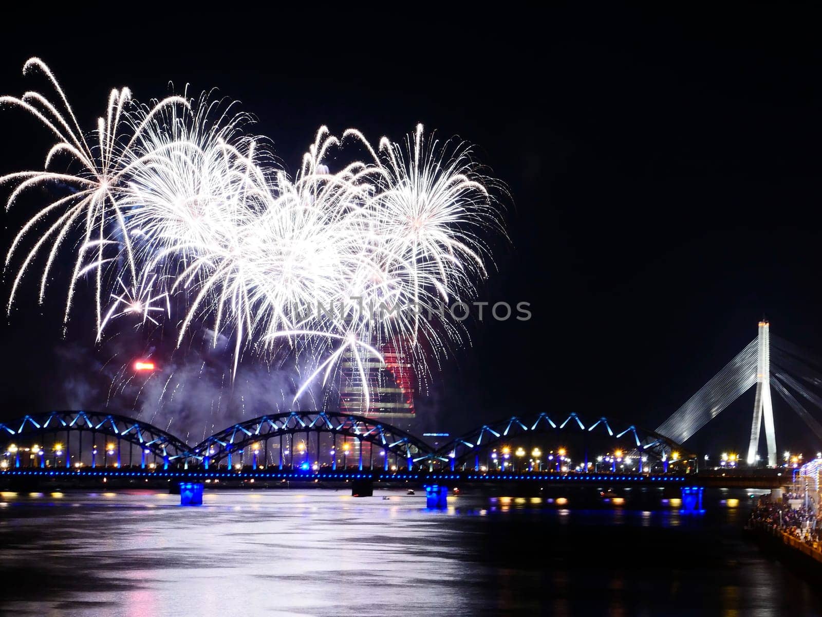 Fireworks in Big Eeuropean city Riga, Independence day