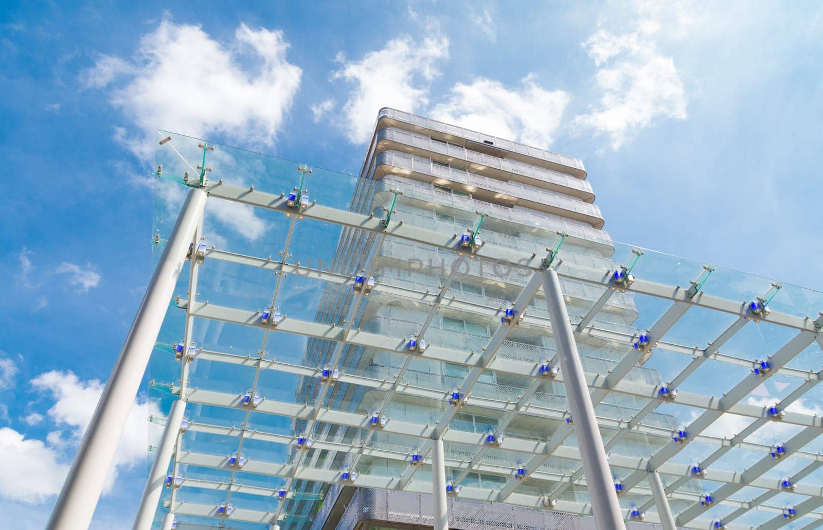 modern wind canopy in almere, netherlands. Its purpose is to protect the shopping people against the cold winds from the lake