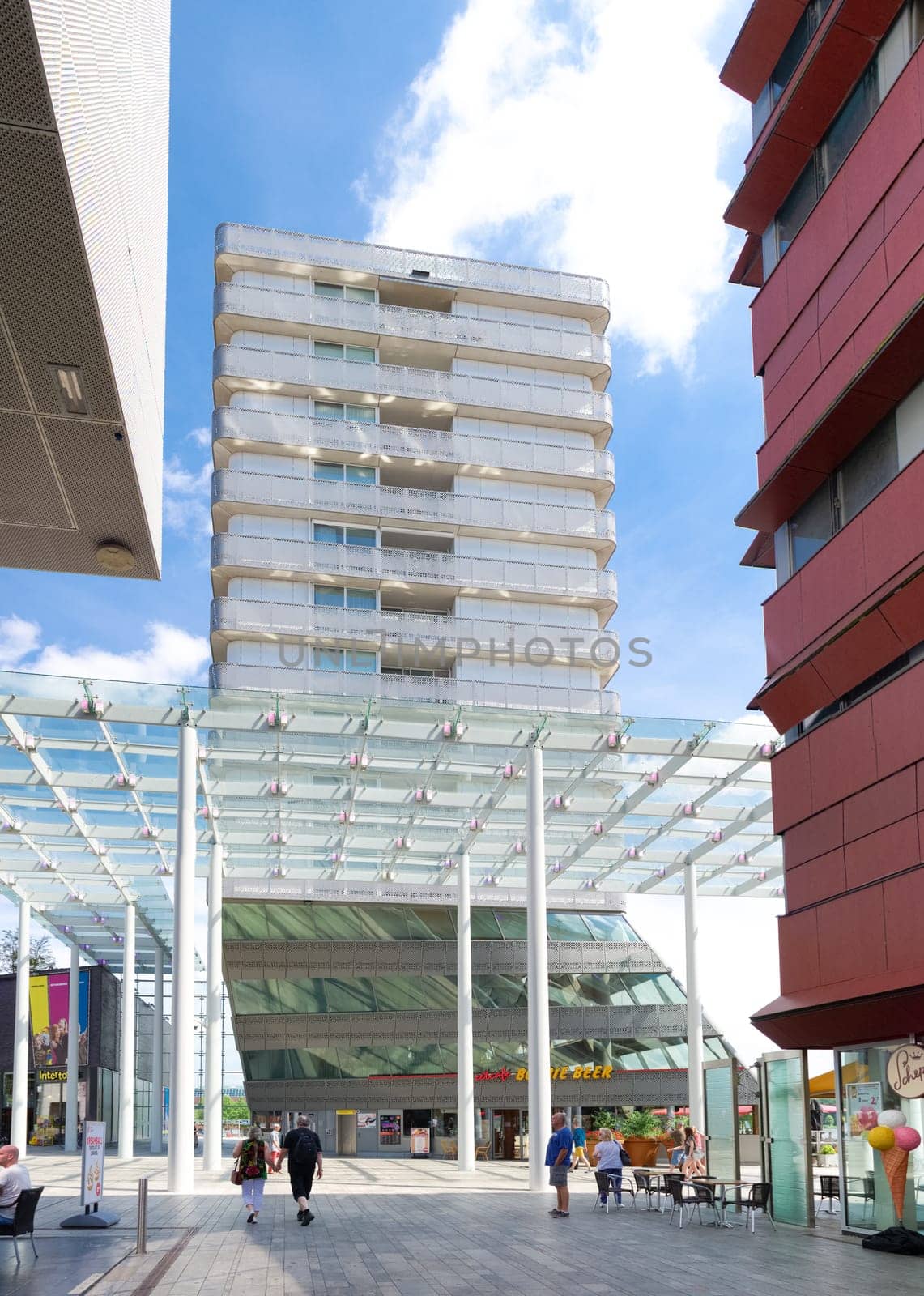 modern wind canopy in almere, netherlands. Its purpose is to protect the shopping people against the cold winds from the lake.