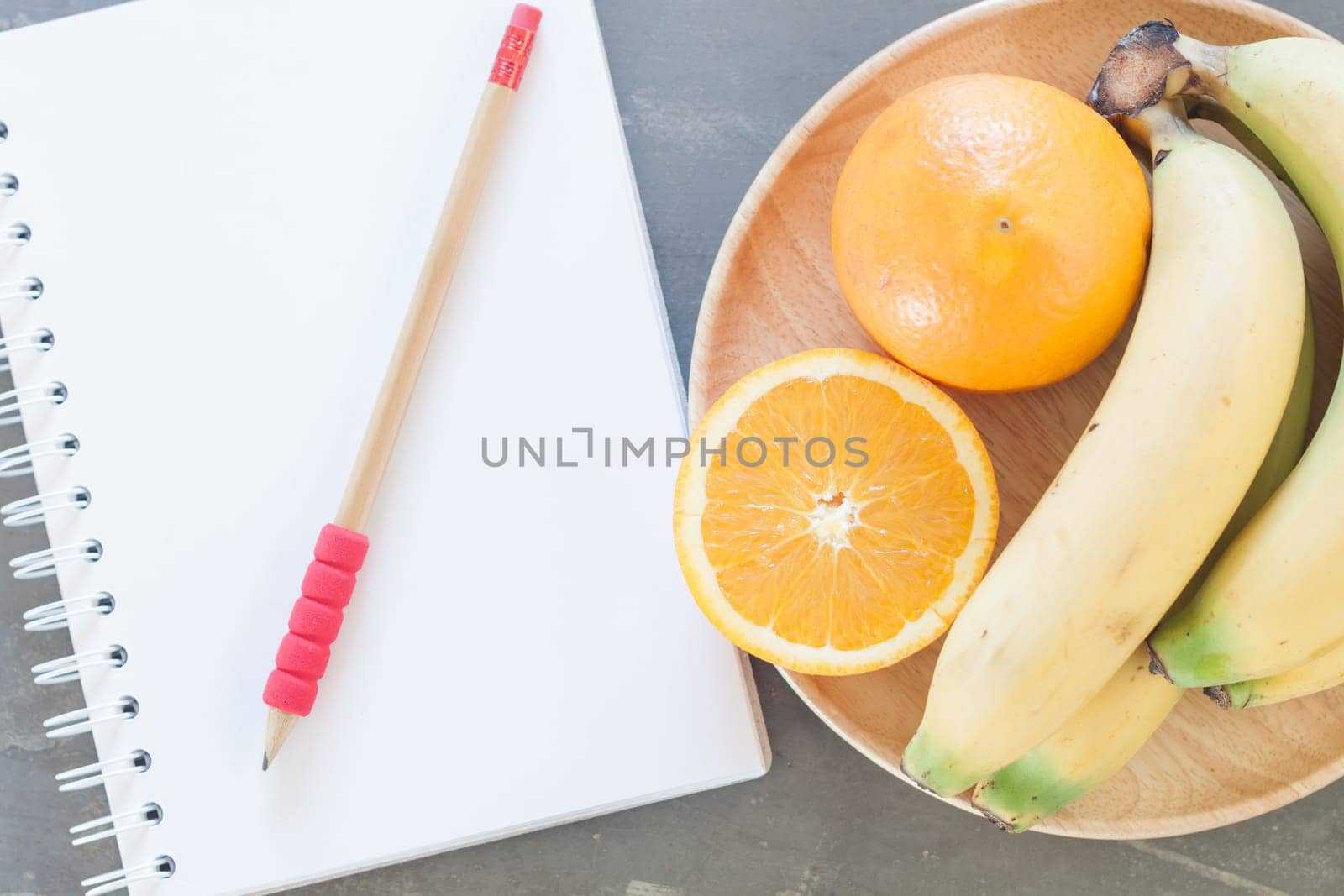 Shopping list with Healthy fruits, stock photo