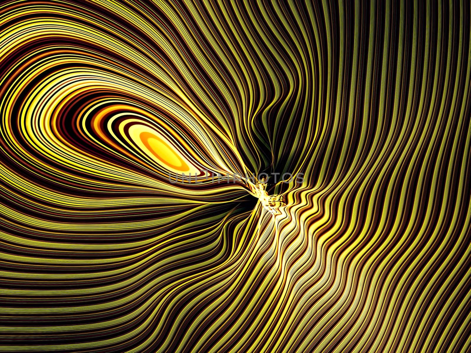 Abstract computer-generated yellow image psychedelic twisted stripes background