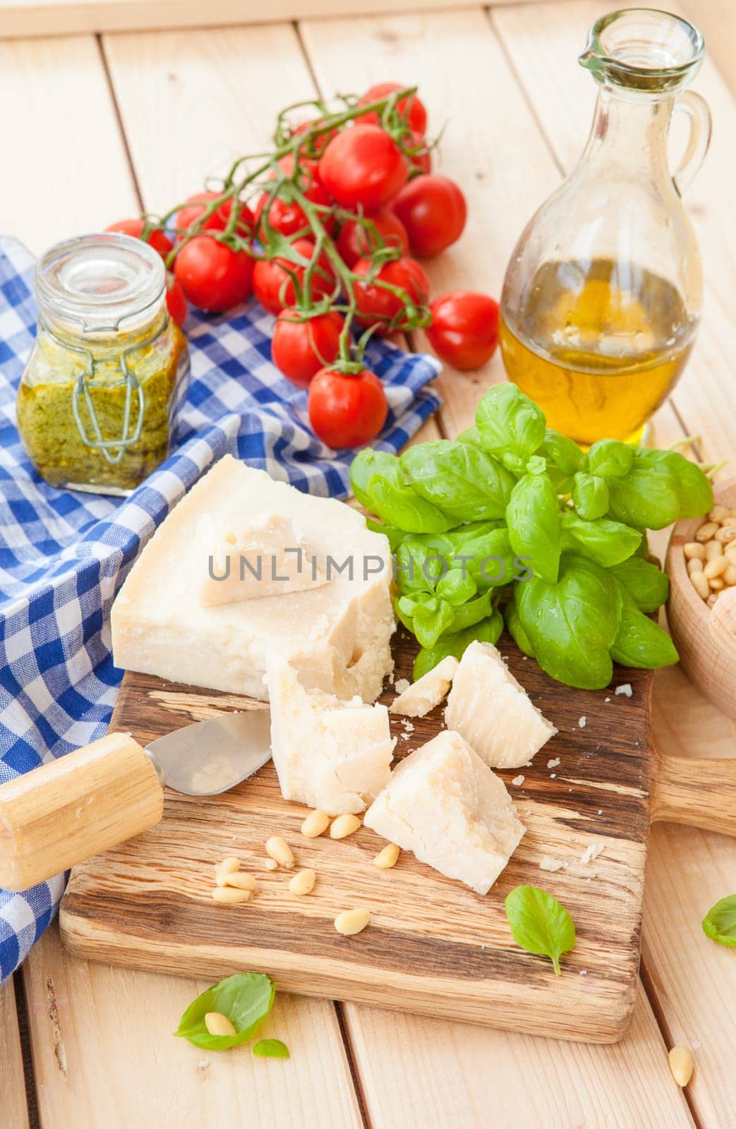 Fresh ingredients for basil pesto
