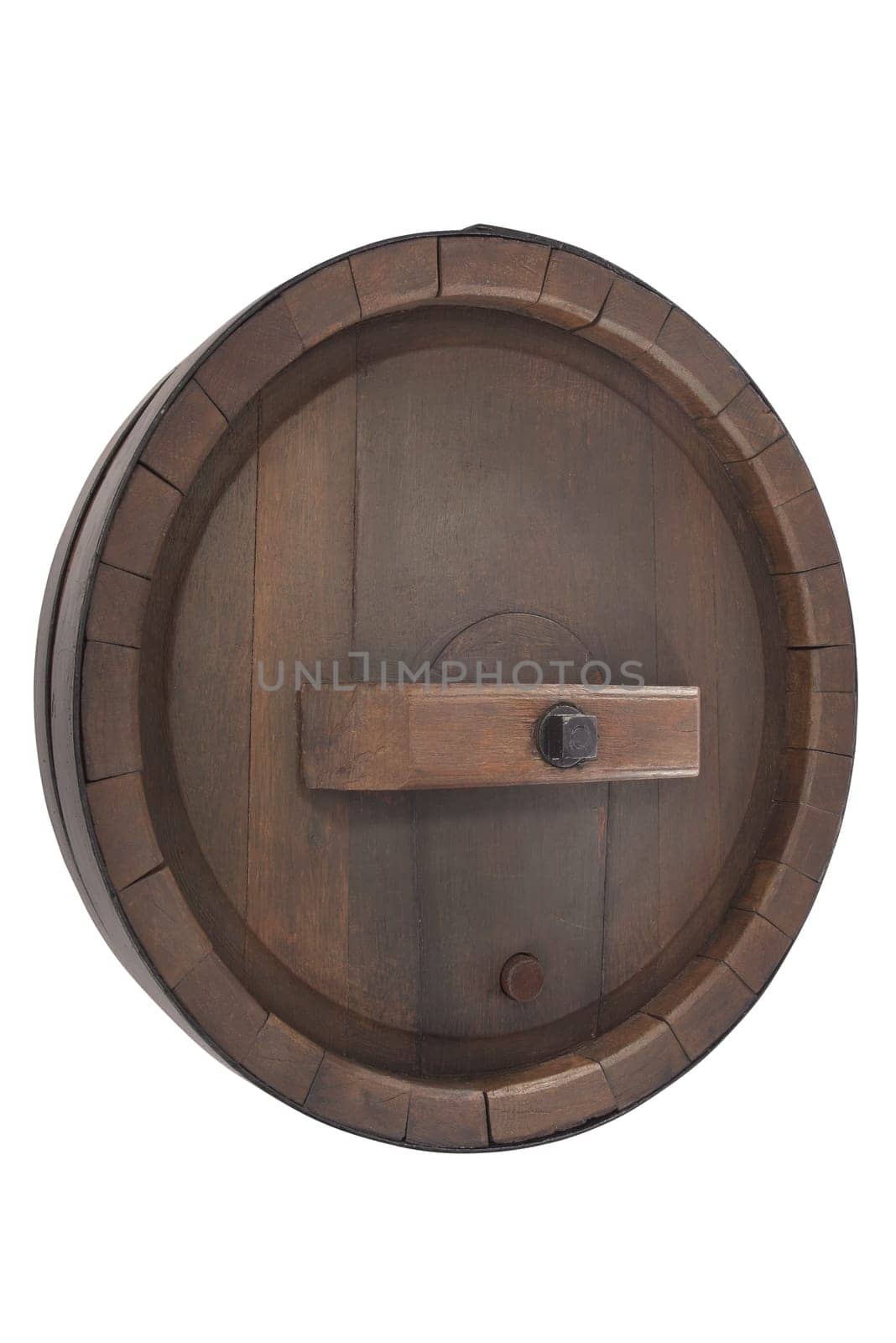 Old oak barrel insulated on white
