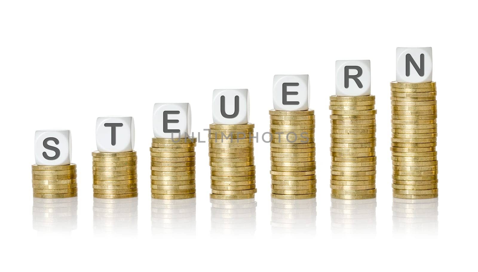 Coin stack with letter cubes - Taxes